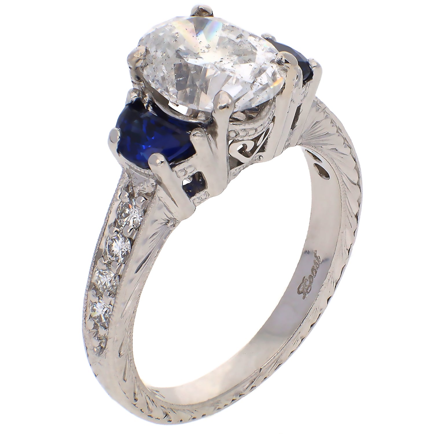 Platinum 2.30ct Diamond and Sapphire Engagement Ring