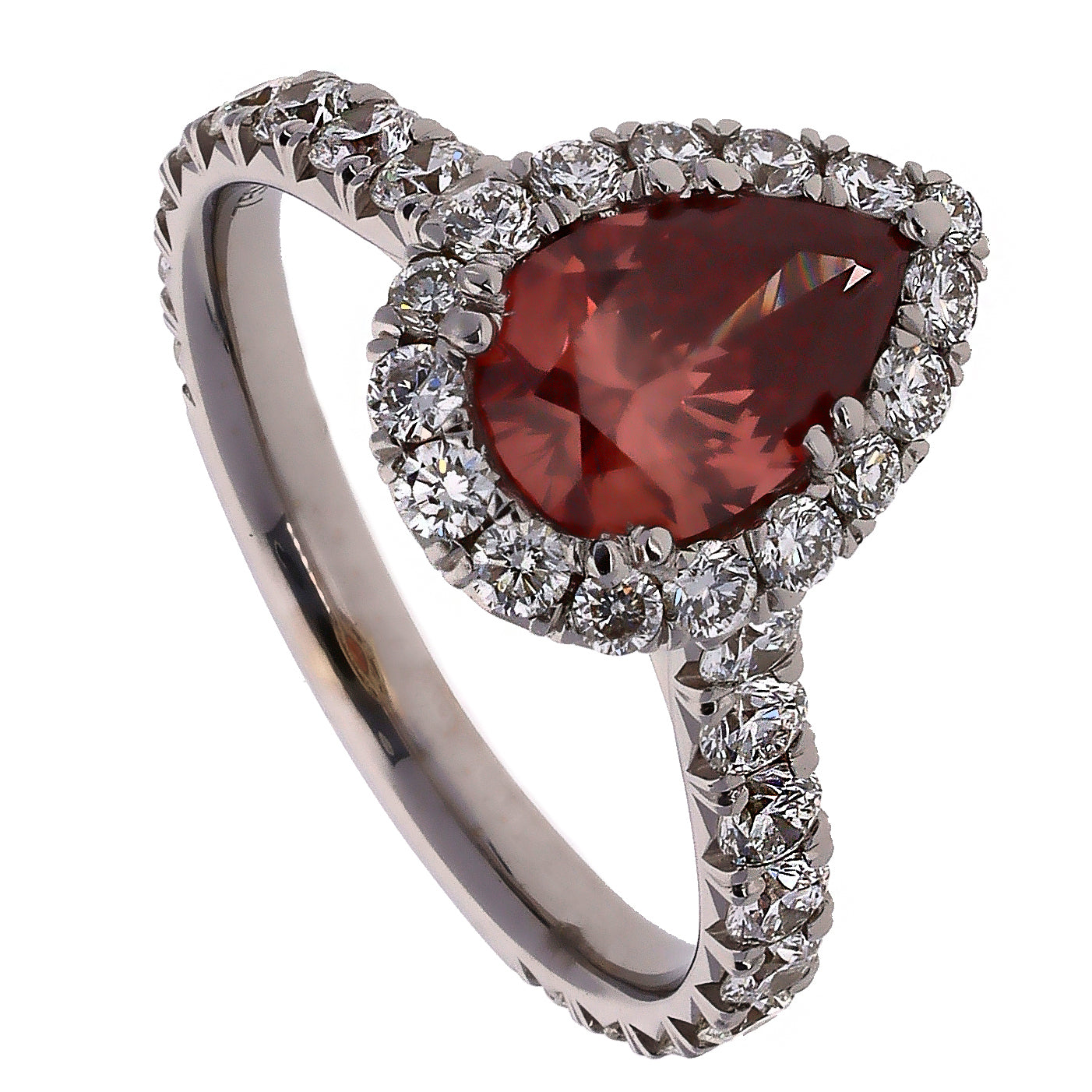 18K White Gold Pear Brilliant Fancy Deep Pink Diamond Fashion/Engagement Ring