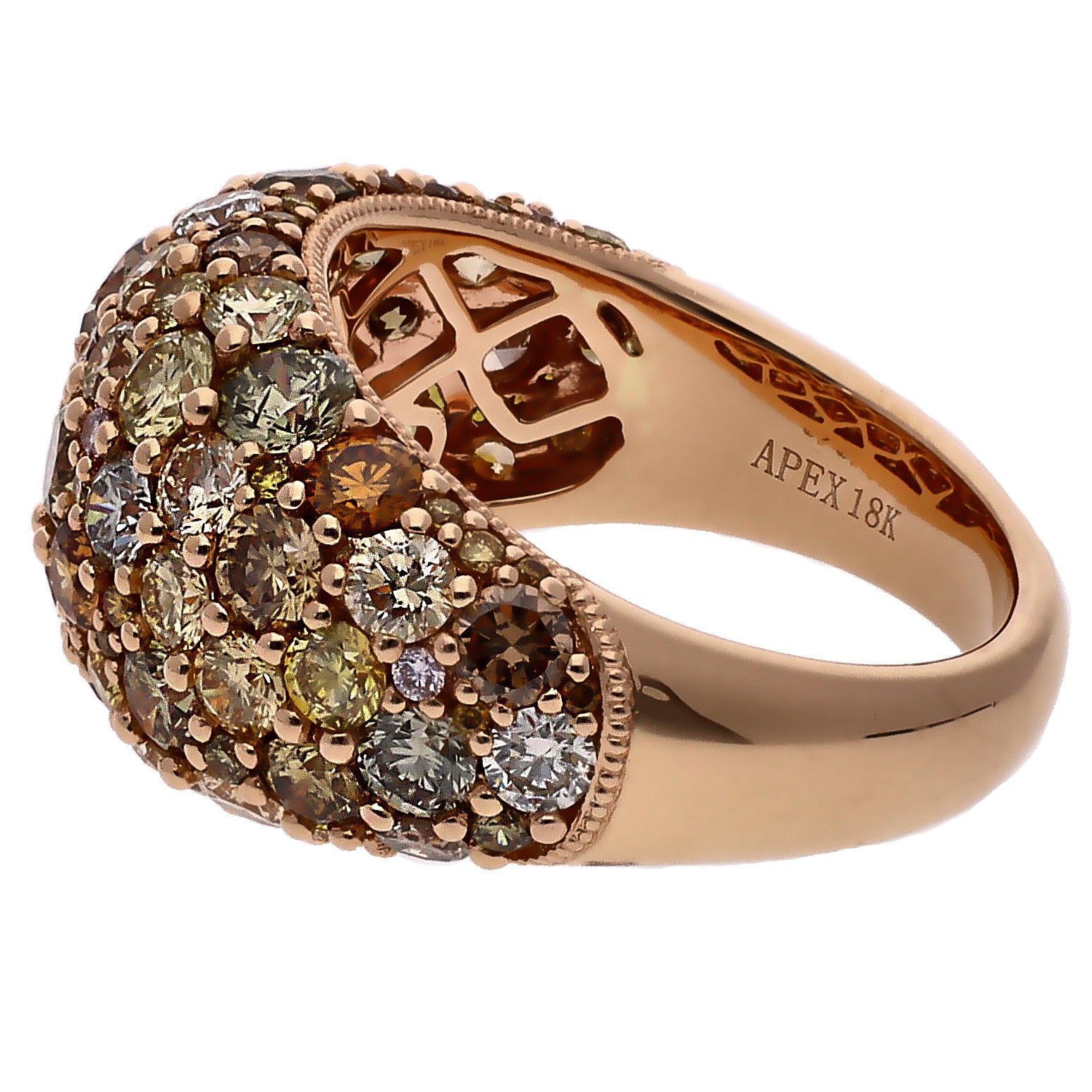 18K Rose Gold Fancy Multi Color Diamonds Dome Ring