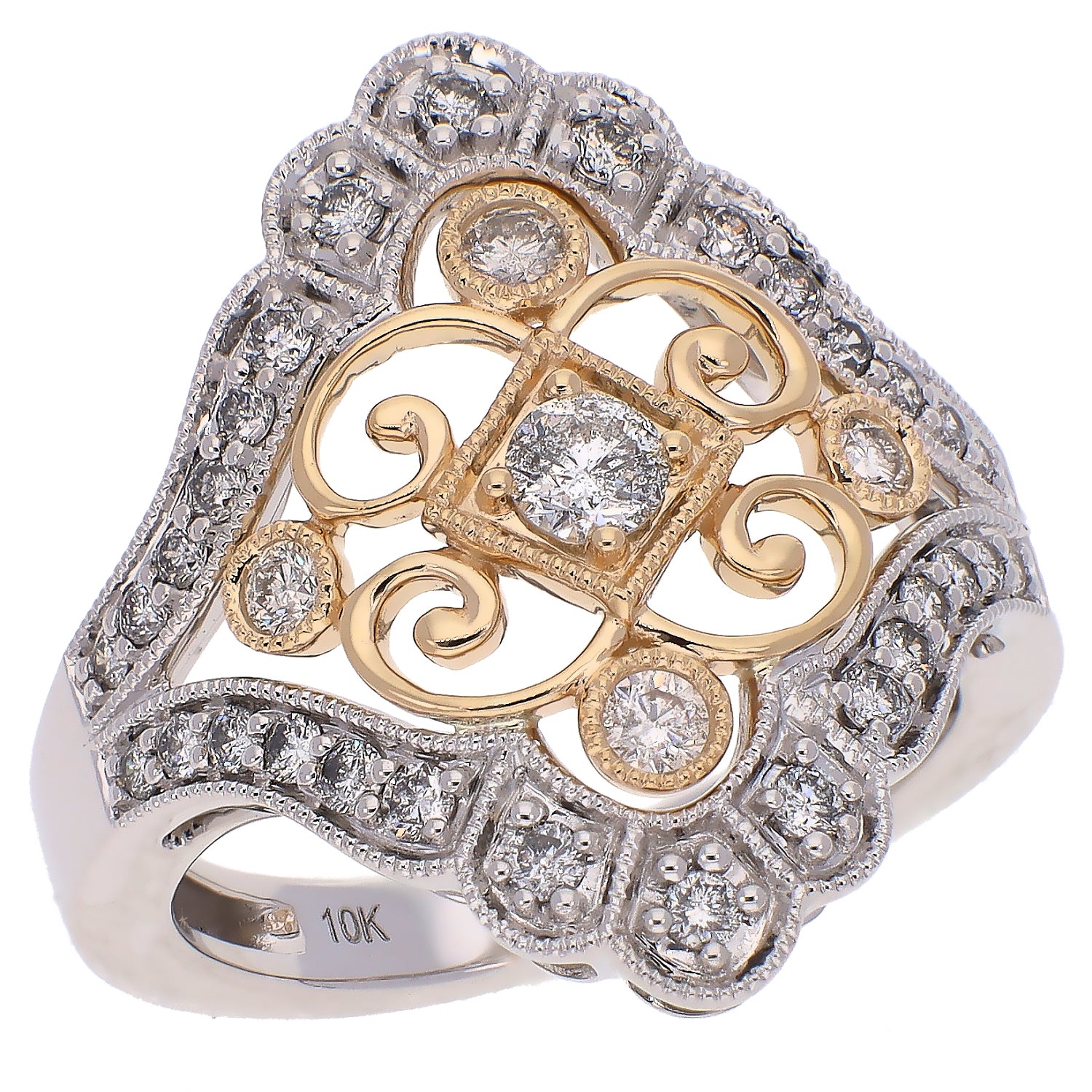10K White and Yellow Gold Diamond Ring