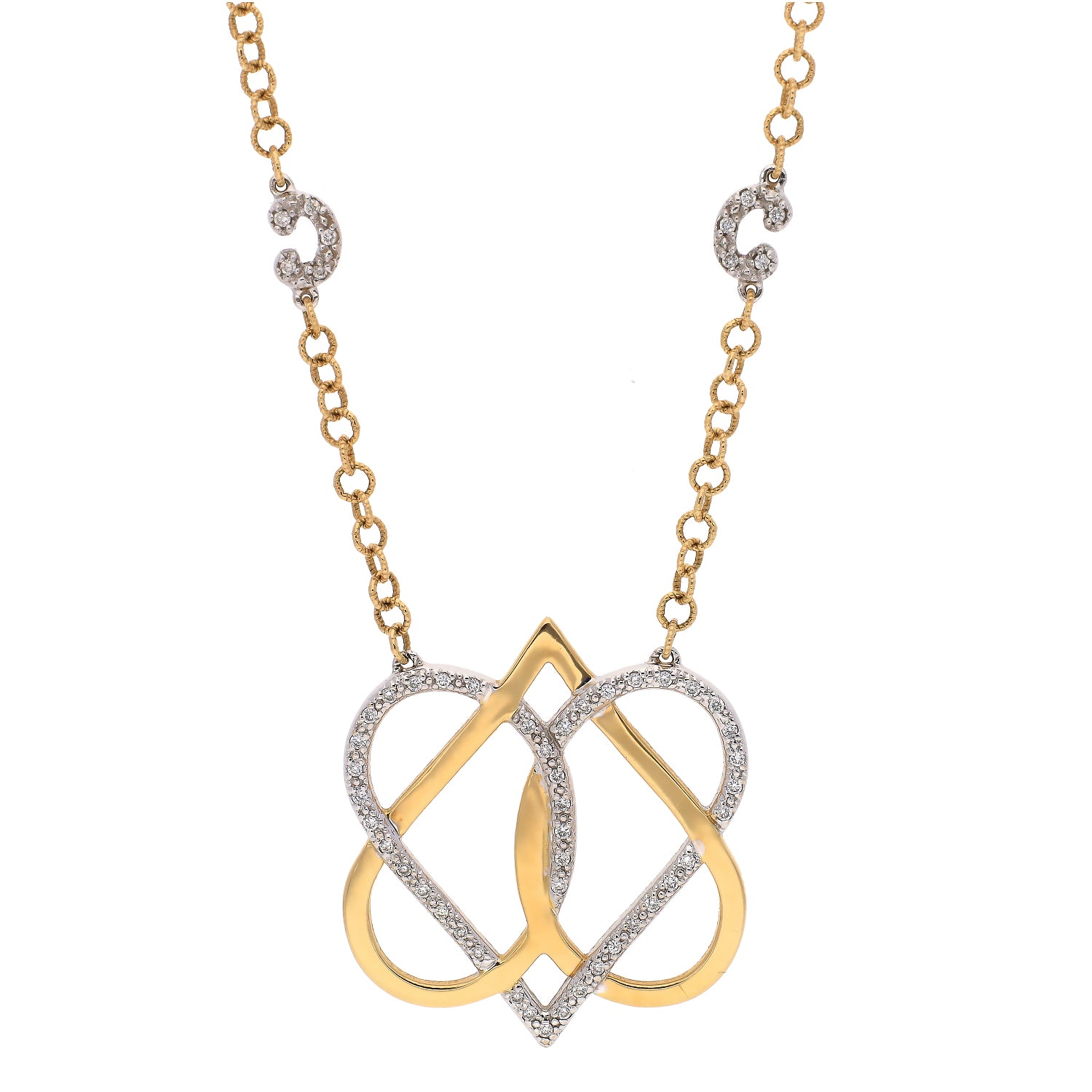 Charriol 18K Two Tone Interlocking Hearts with Diamond Accent 16 Inch Necklace