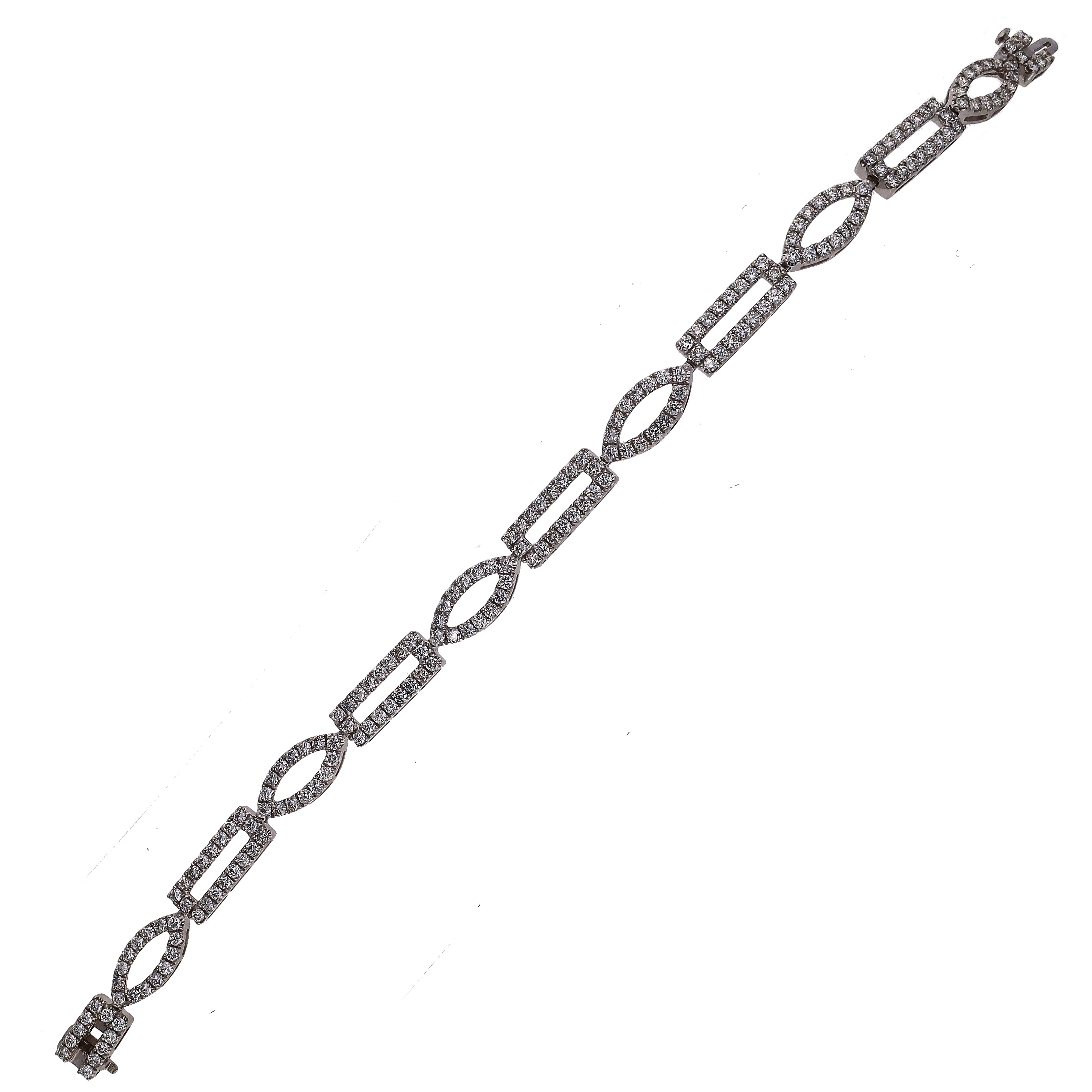 14K White Gold Bracelet with Diamond Geometric Shape Links