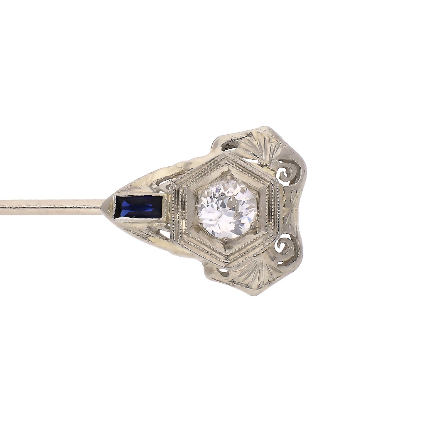 18K White Gold Euro Cut Diamond Stick Pin