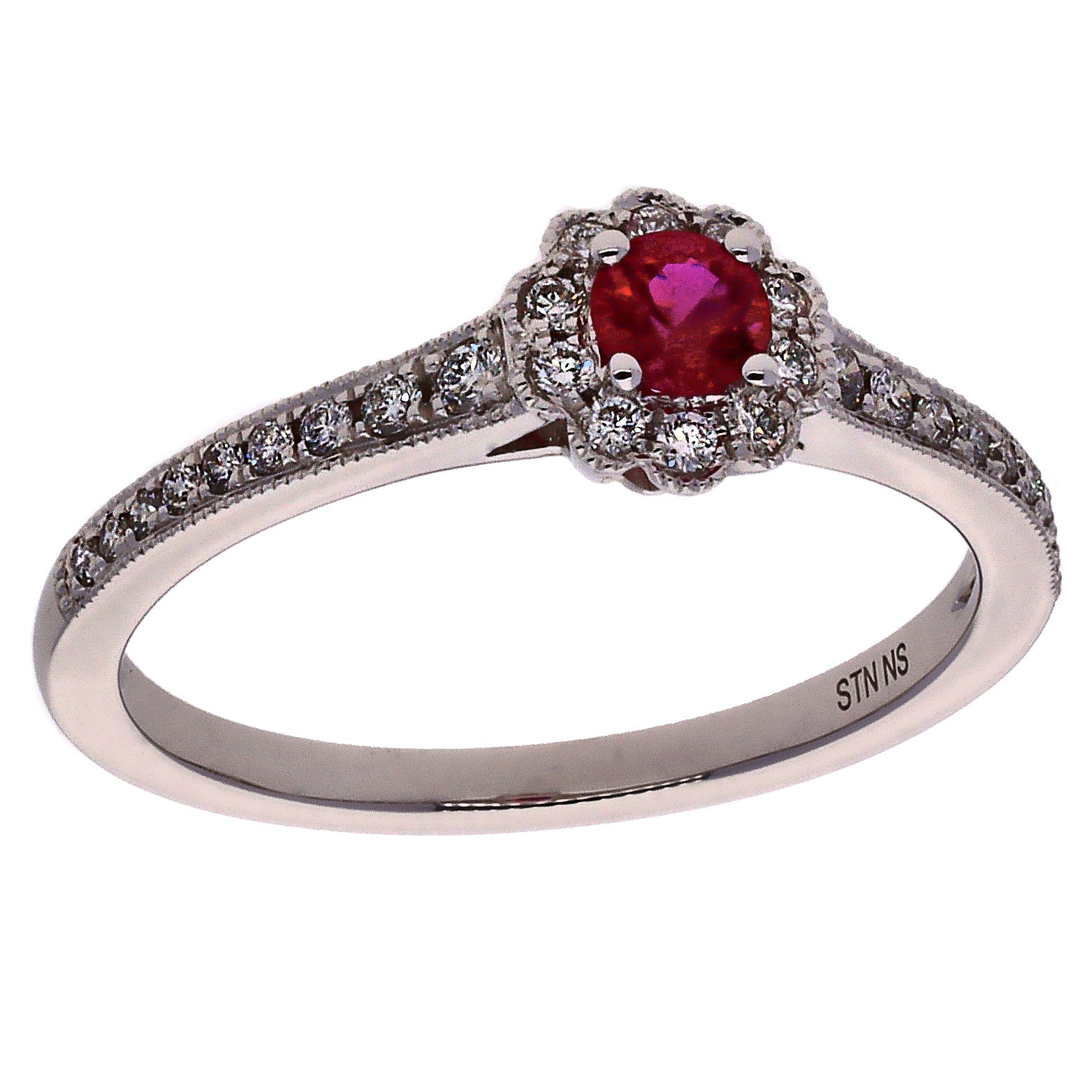 14K White Gold Round Ruby and Diamonds Fashion Ring