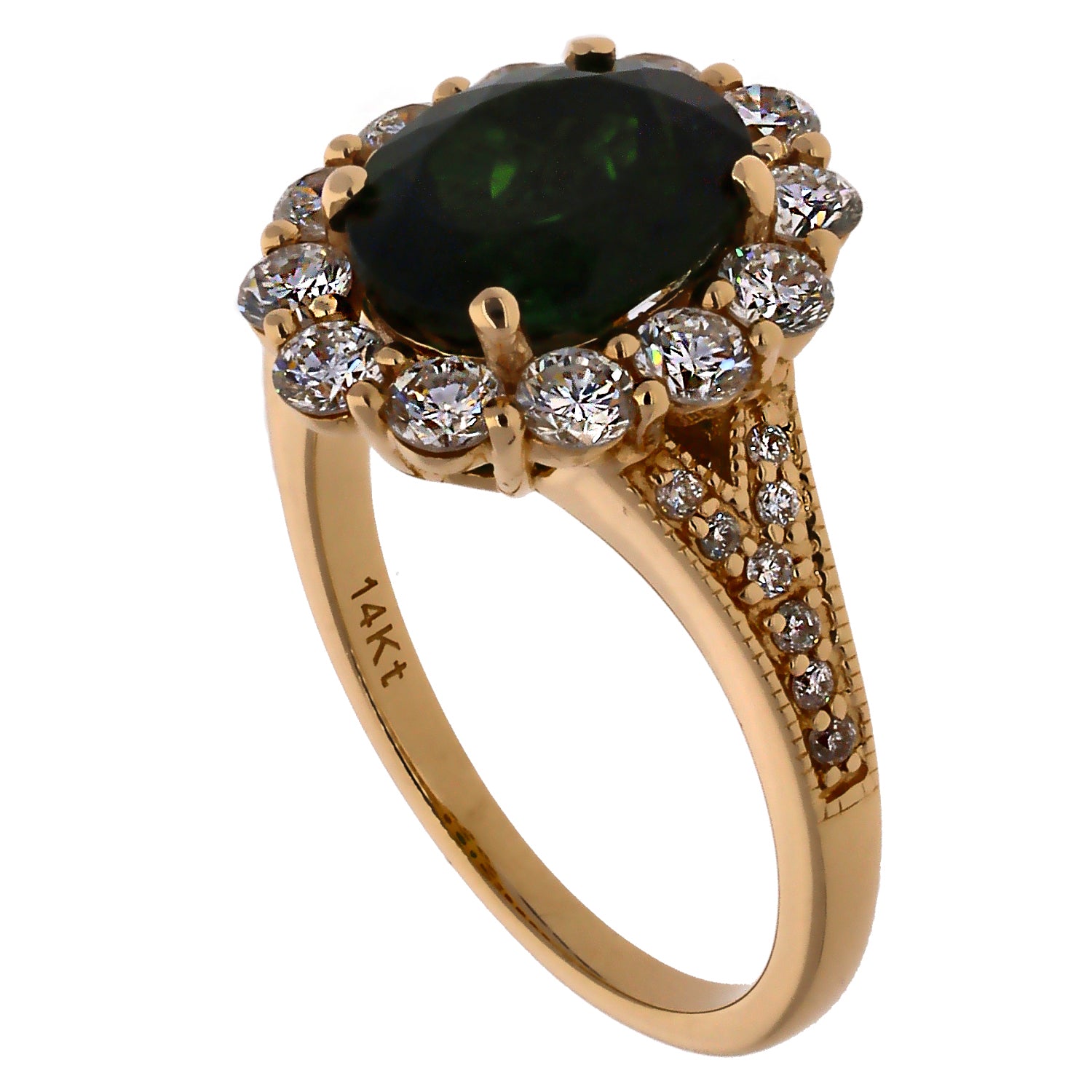 18K Yellow Gold Oval Chrome Diopside & Diamond Ring