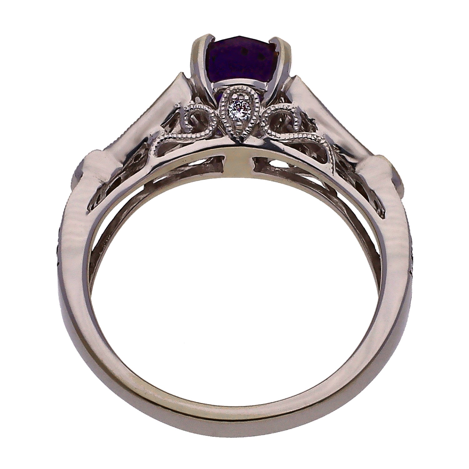 18K White Gold Color Changing Sapphire & Diamond Split Shank Ring