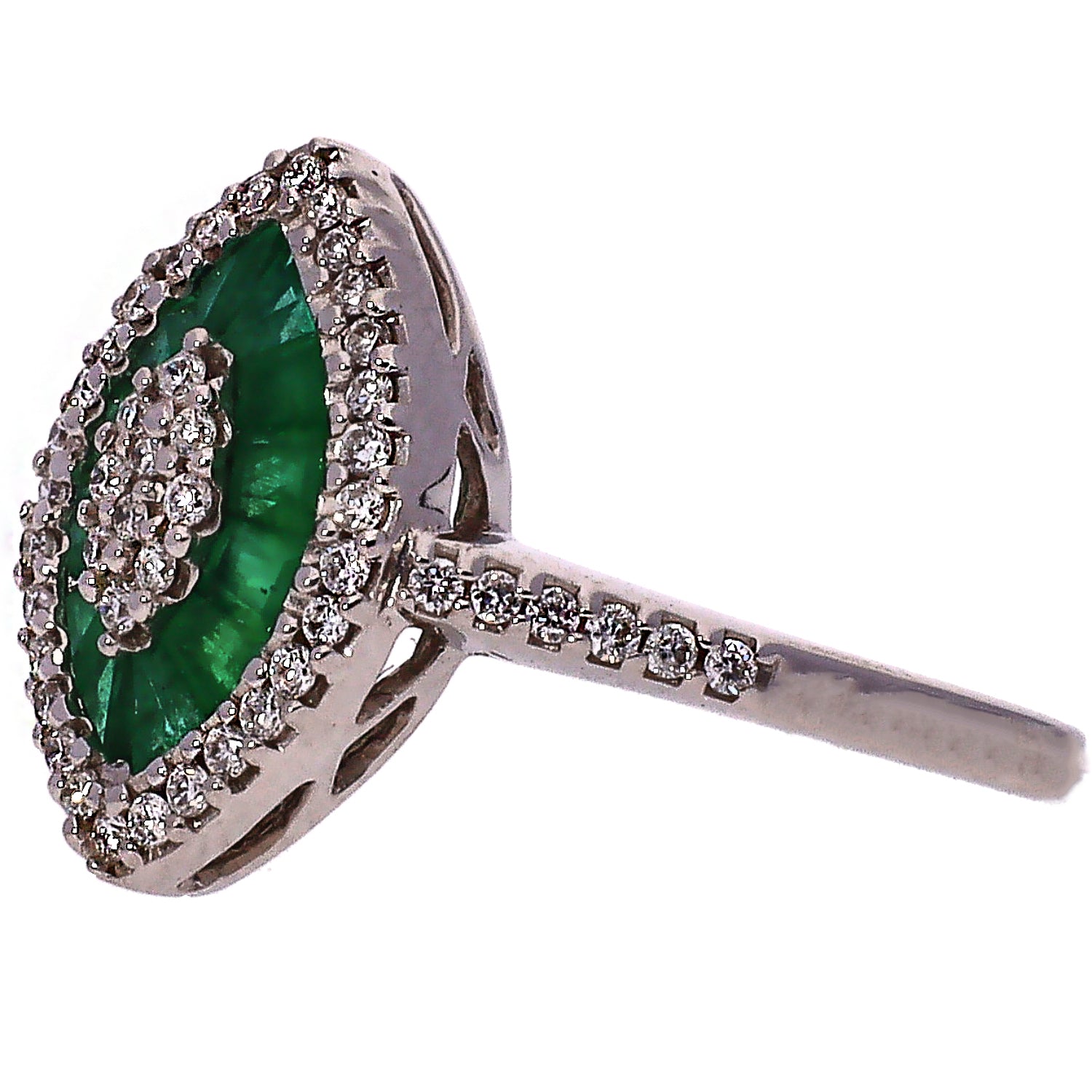 14K White Gold Emerald and Diamond Marquise Shaped Ring