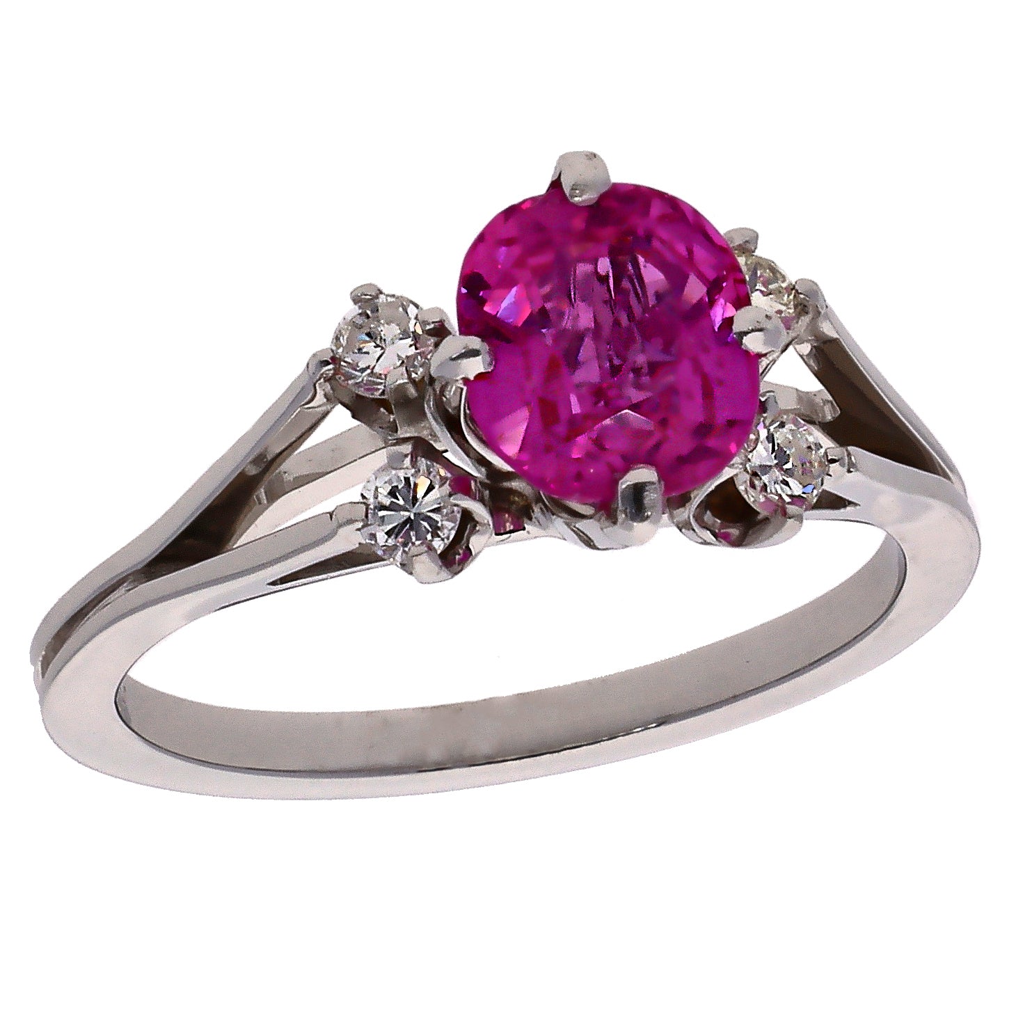 18K White Gold Oval Pink Sapphire & Diamond Ring