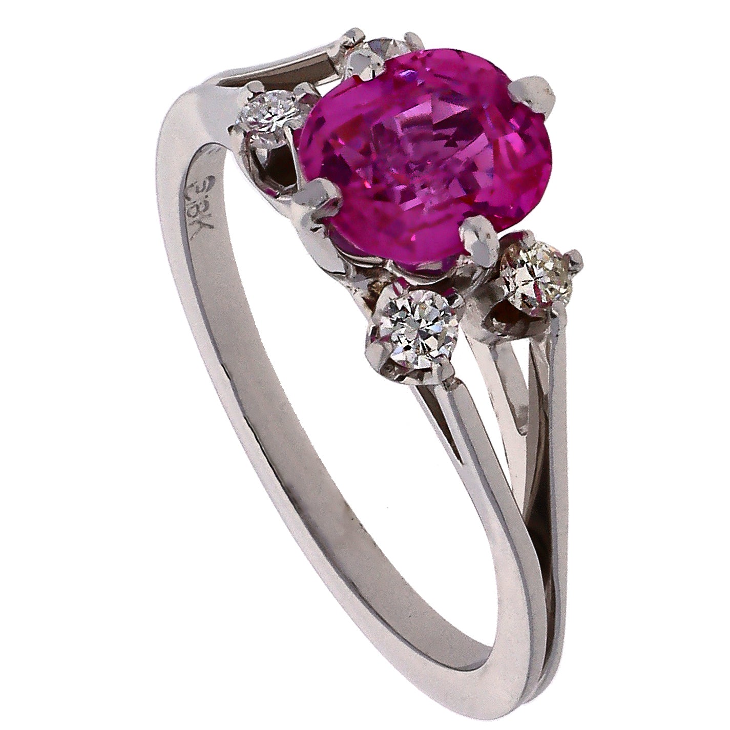 18K White Gold Oval Pink Sapphire & Diamond Ring