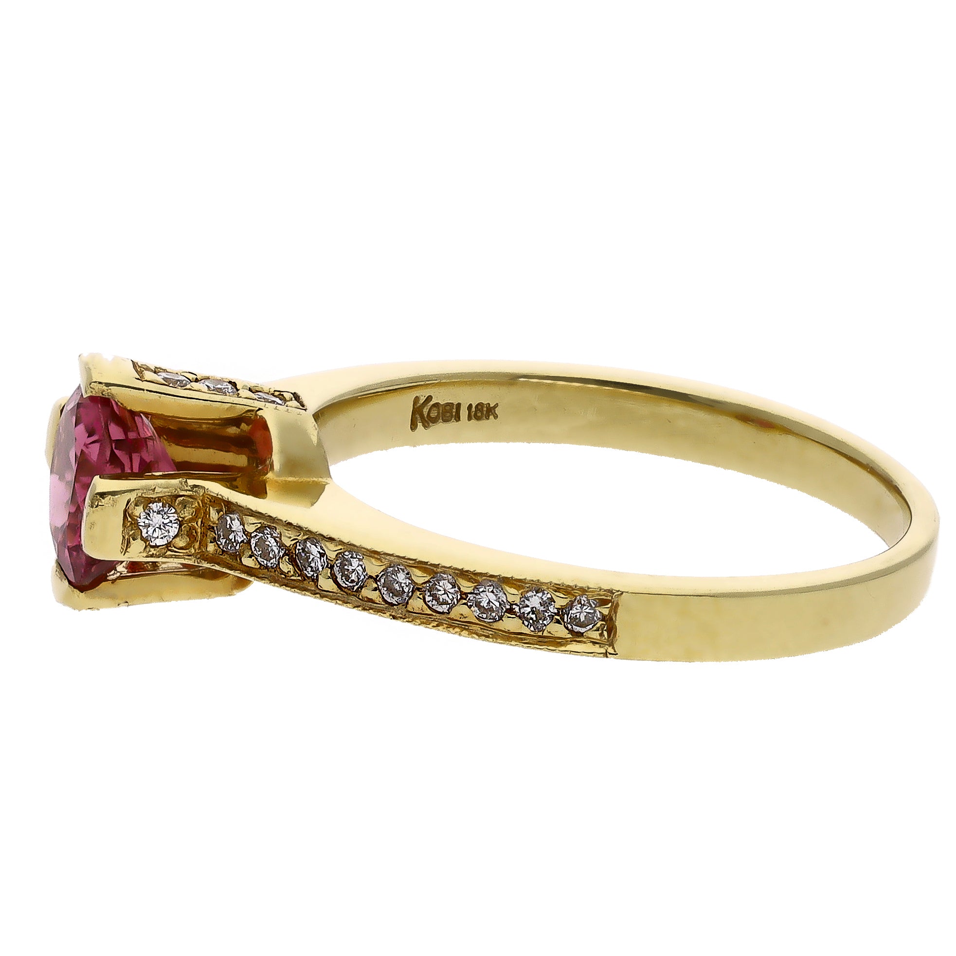 18K Yellow Gold Pink Tourmaline and Diamond Ring
