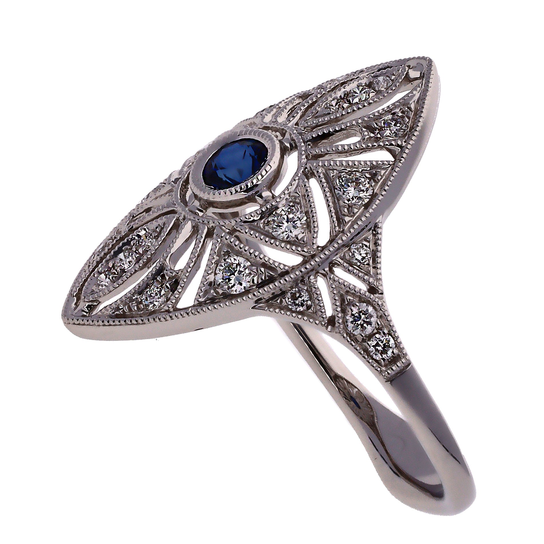 14K White Gold Sapphire & Diamond Ring, Size 6.5