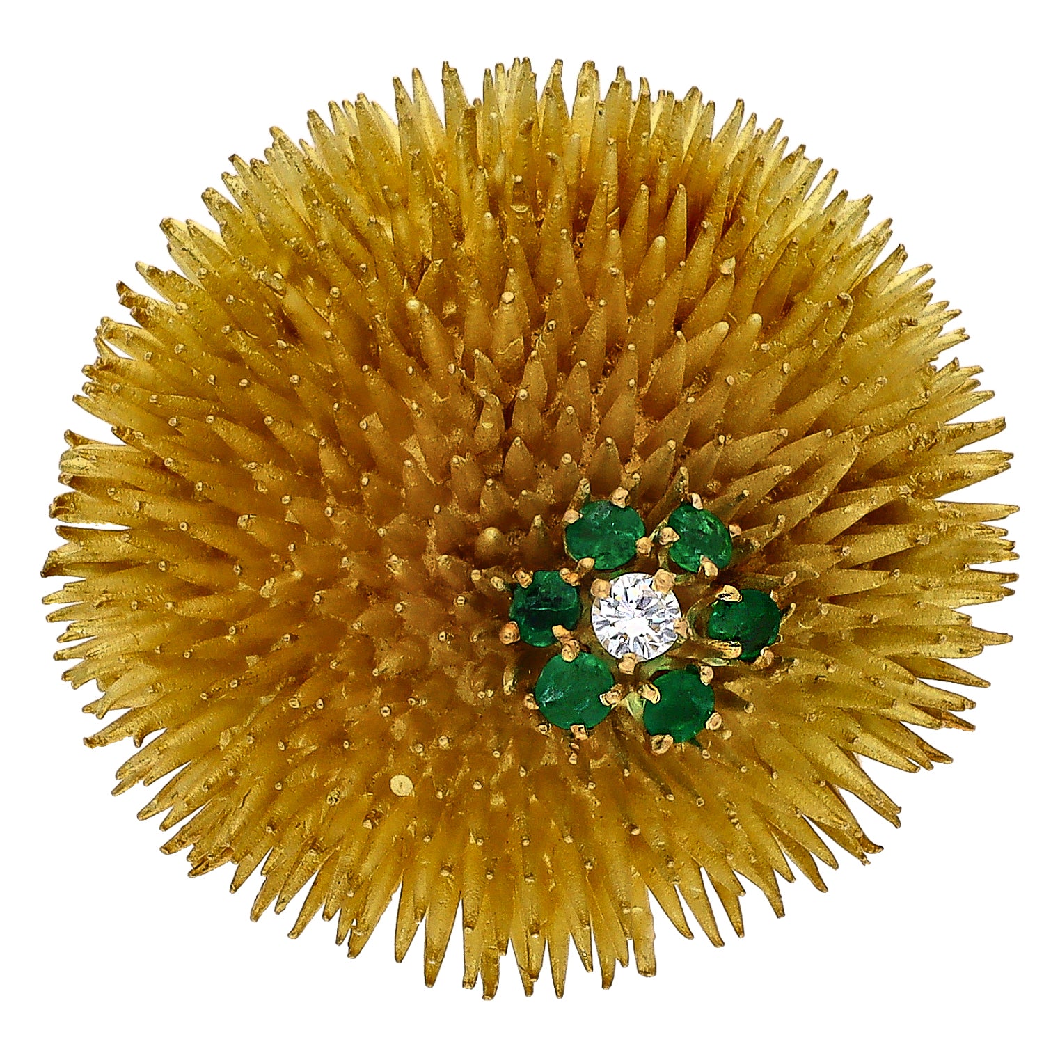 Tiffany & Co. Vintage 18K Yellow Gold Emerald Sea Urchin Brooch