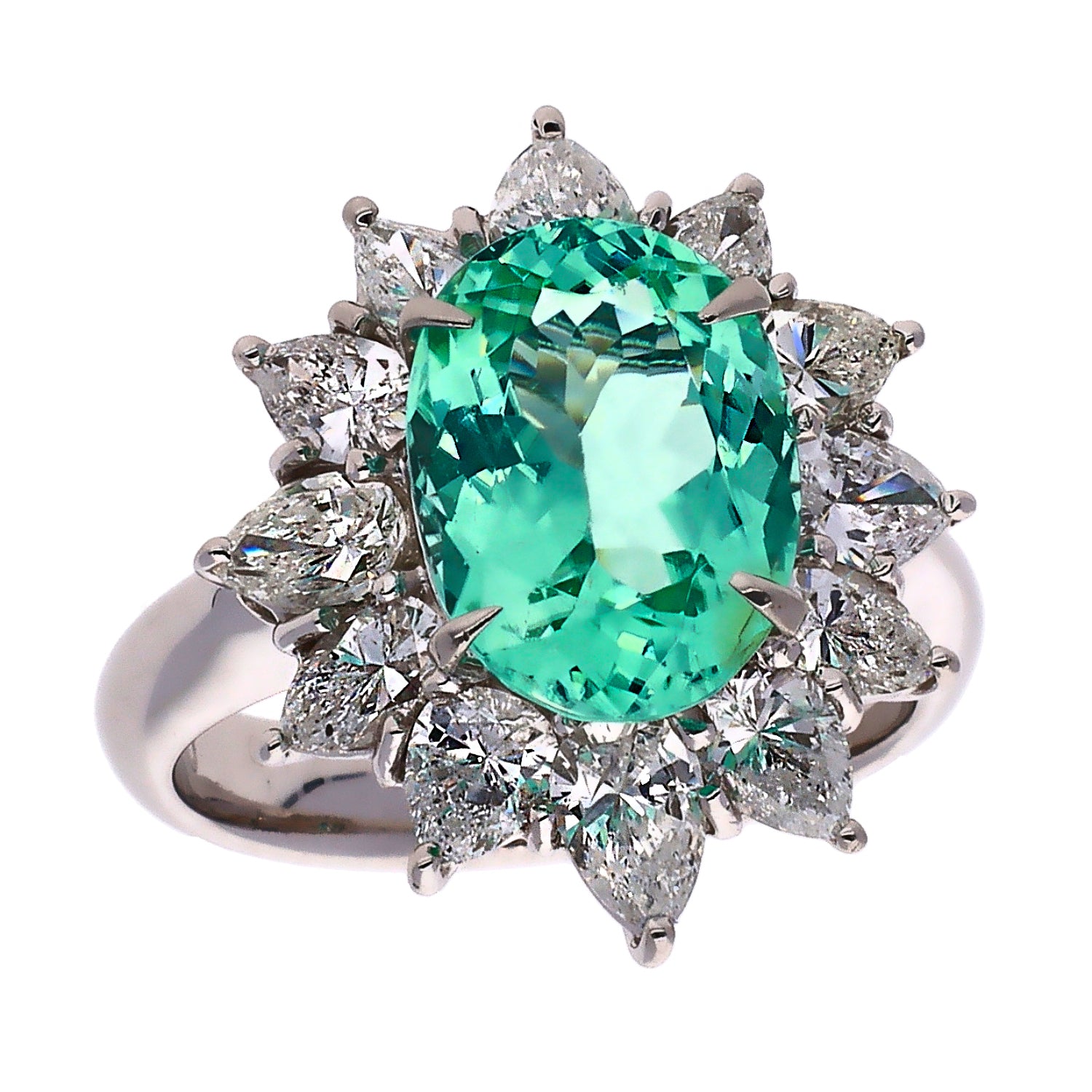 18K White Gold Paraiba Tourmaline and Diamond Ring