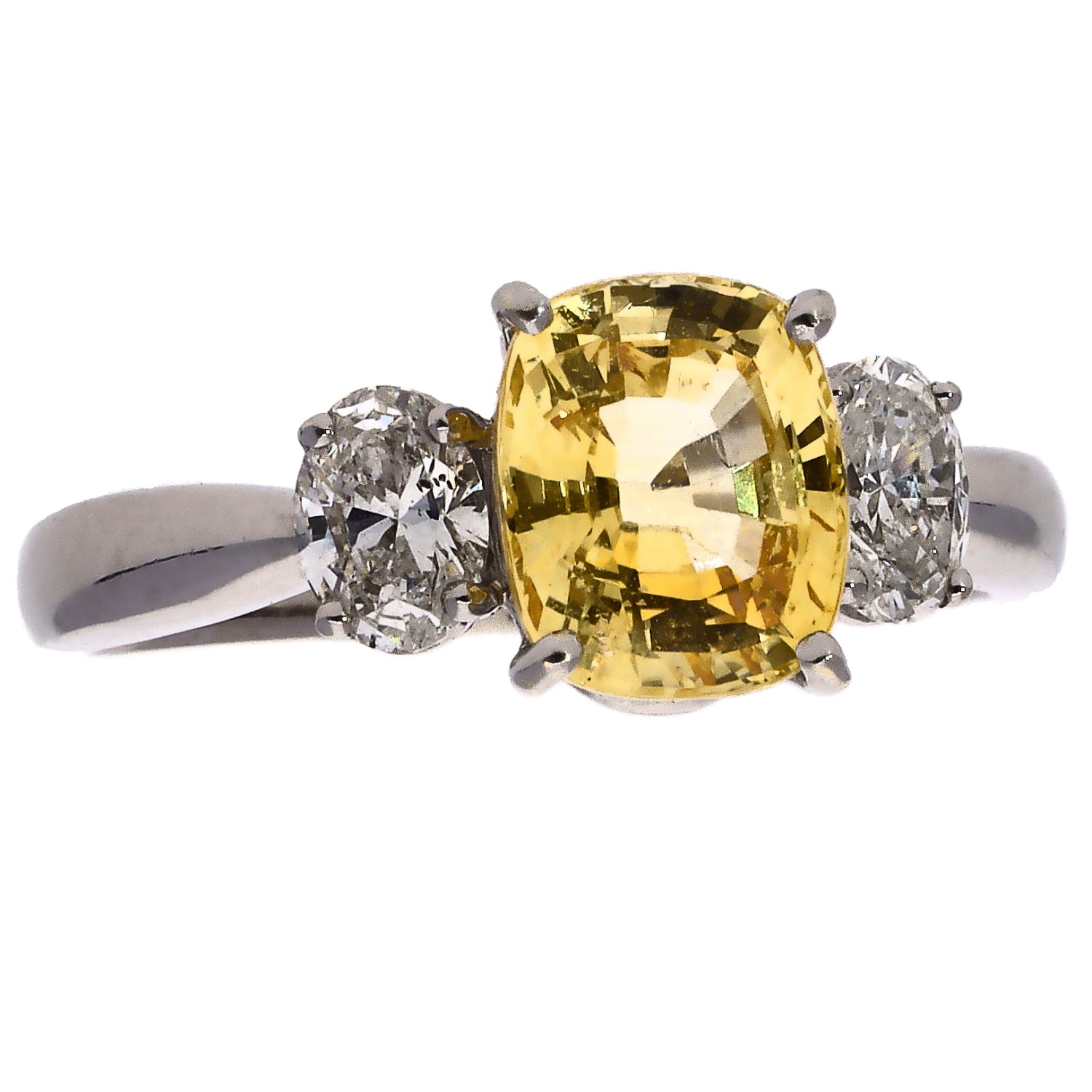 18K White Gold Oval Fancy Yellow Sapphire and Diamond Ring