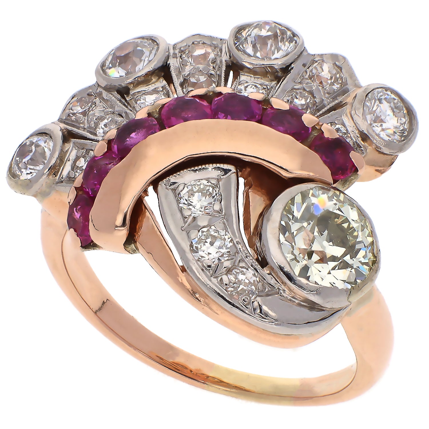 Vintage 14K Rose Gold Ruby and Diamond Ring