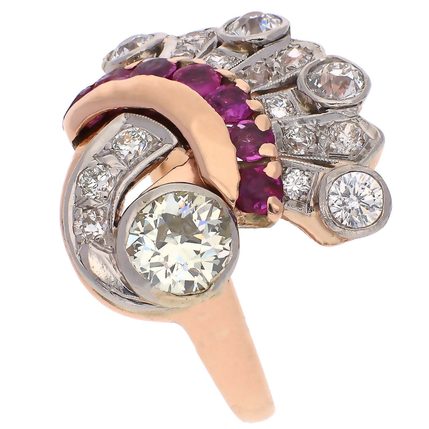 Vintage 14K Rose Gold Ruby and Diamond Ring