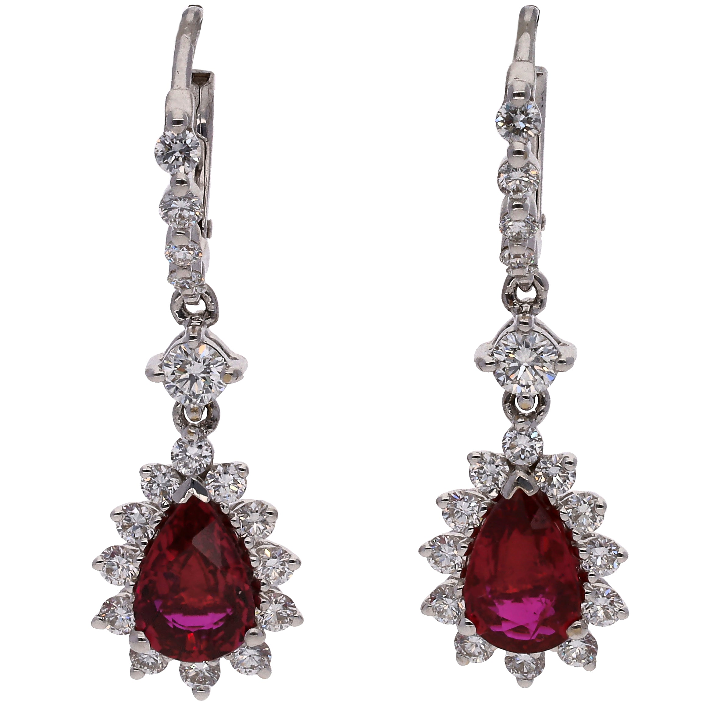 18K White Gold Pear Shaped Ruby and Diamond Dangle Earrings
