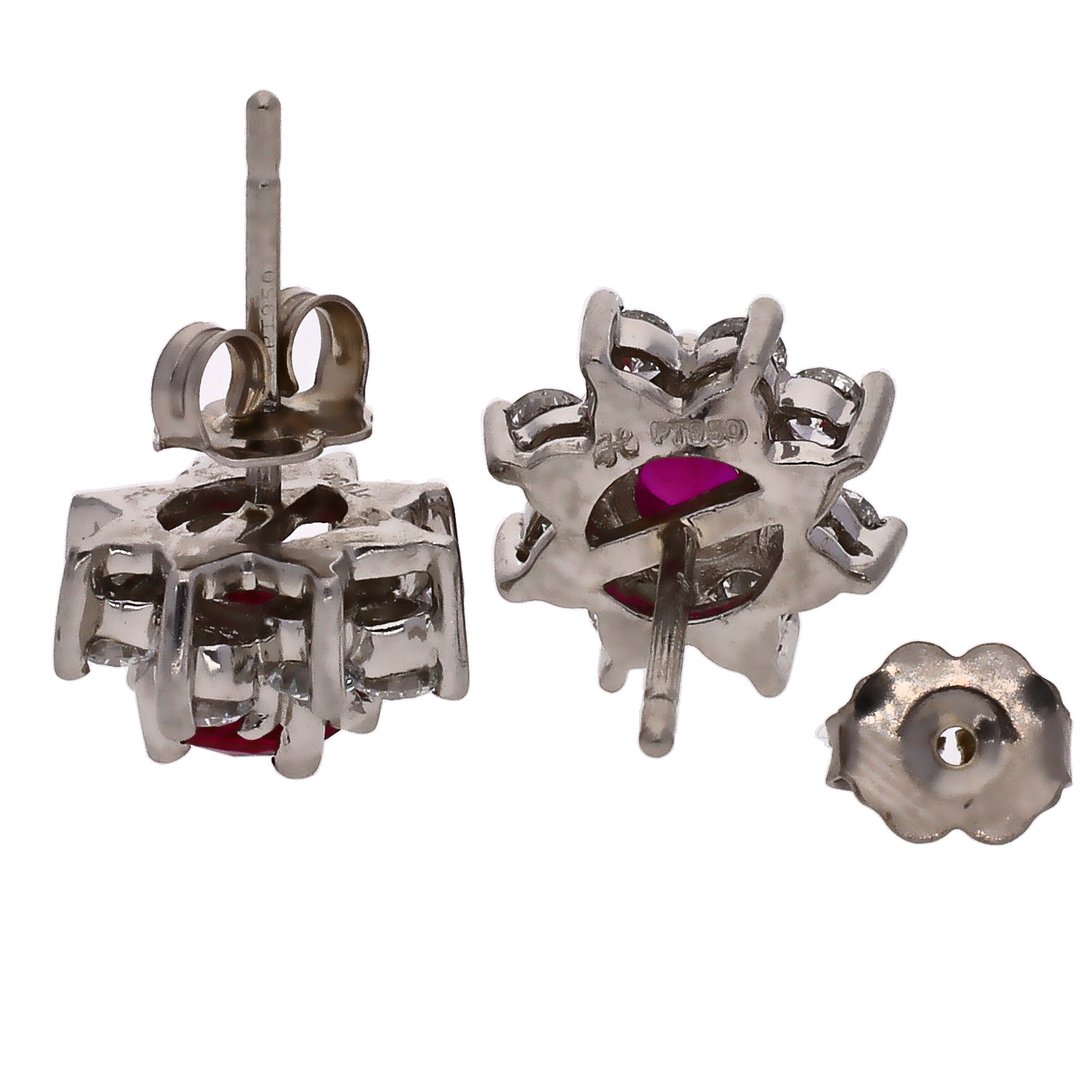 Platinum Ruby and Diamond Star Shaped Stud Earrings