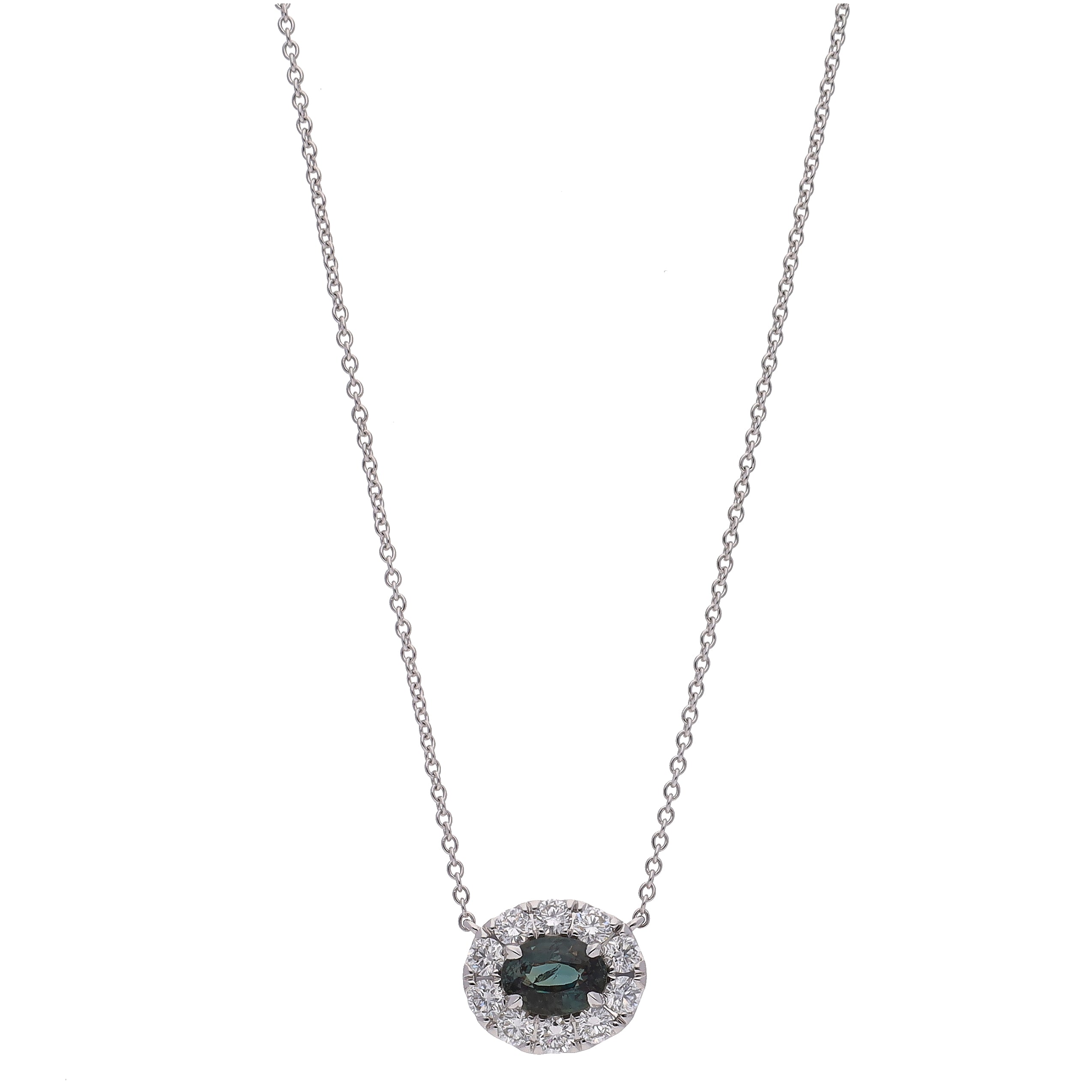 18K White Gold Oval Alexandrite & Diamond 18" Necklace