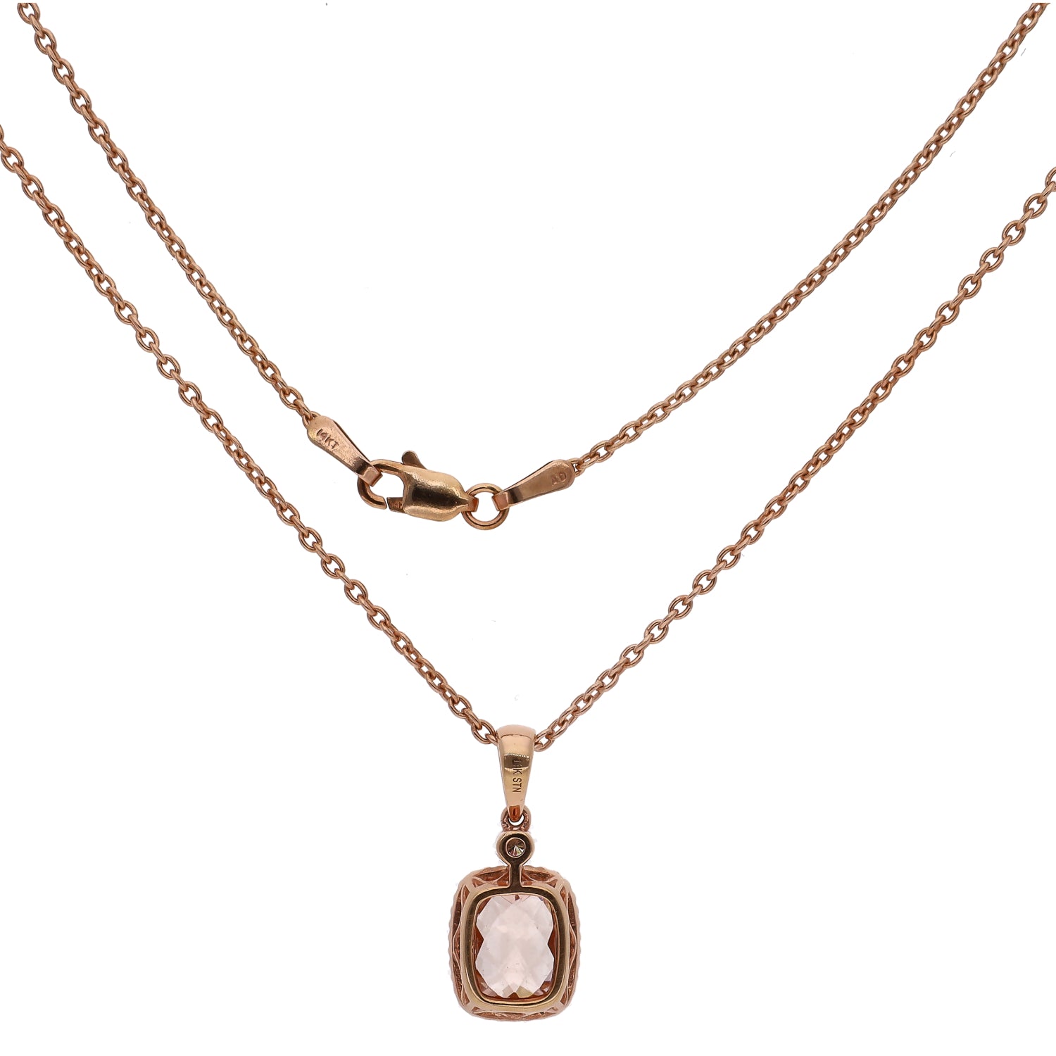 14K Rose Gold Morganite & Diamond 18" Necklace