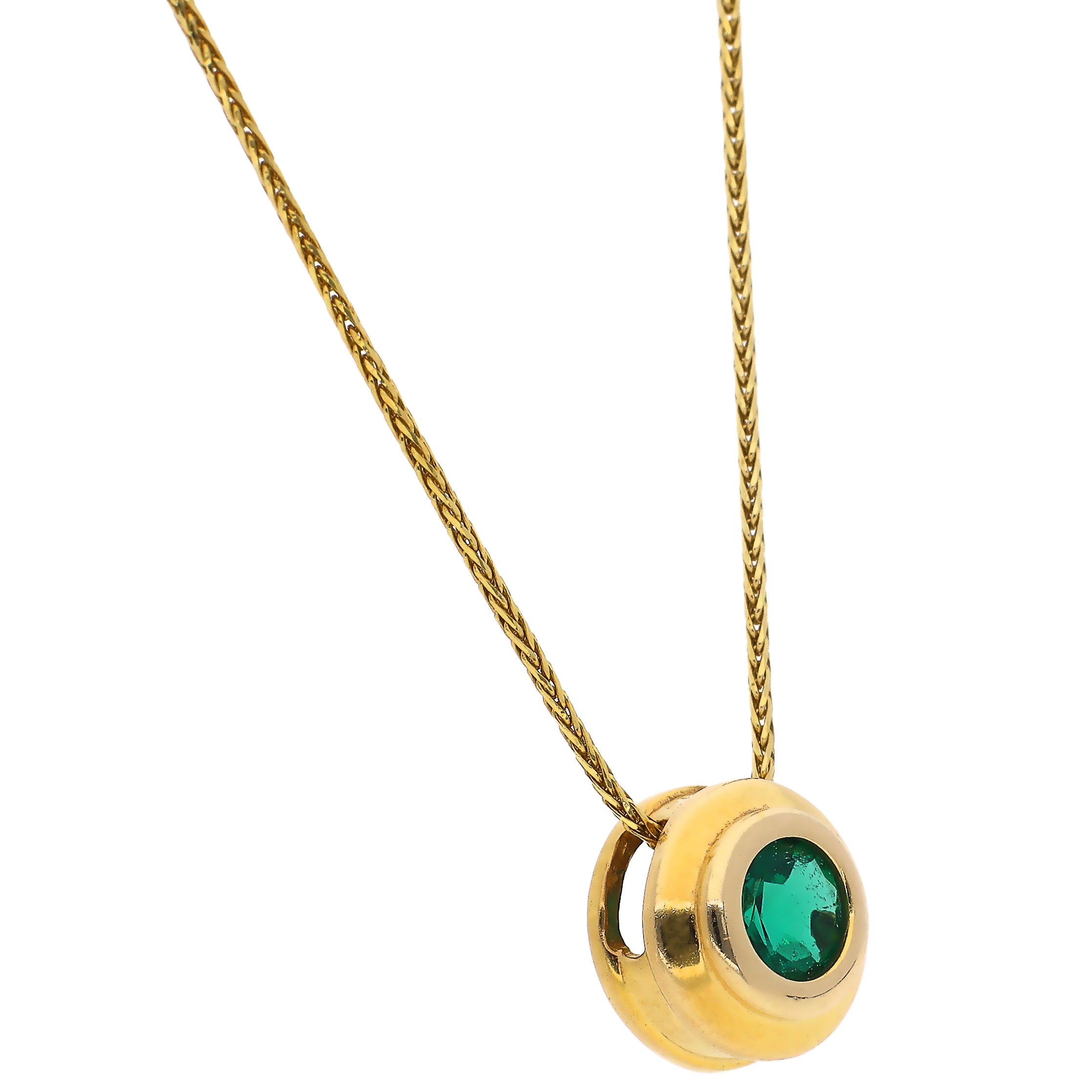 14k Yellow Gold Emerald Bezel Set Necklace