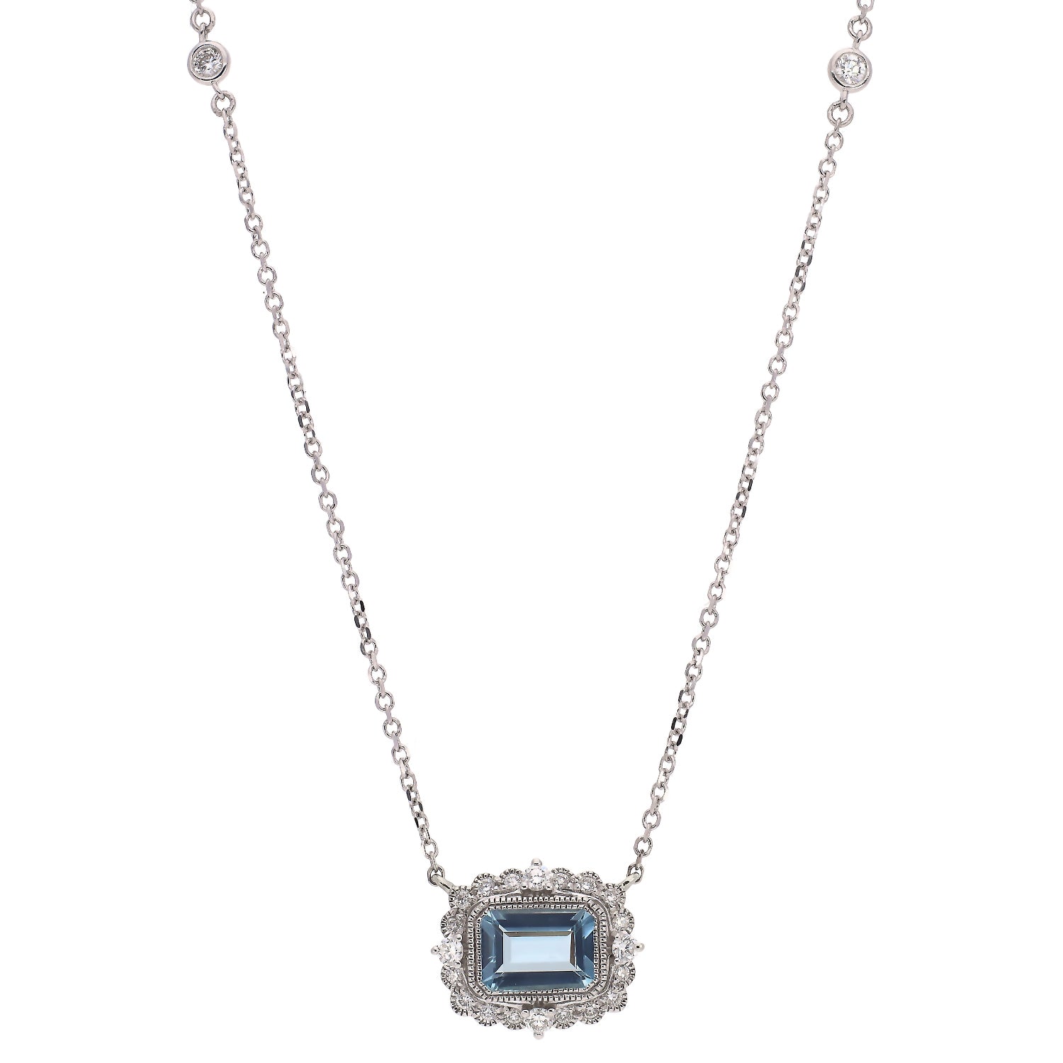 14K White Gold Aquamarine and Diamond Necklace