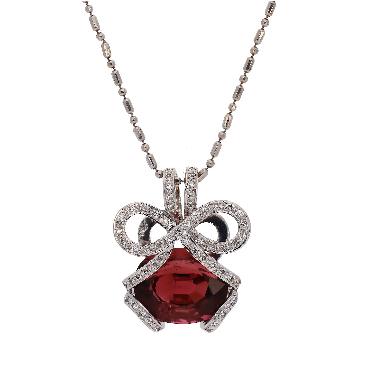 14K White Gold Pink Tourmaline and Diamond Necklace