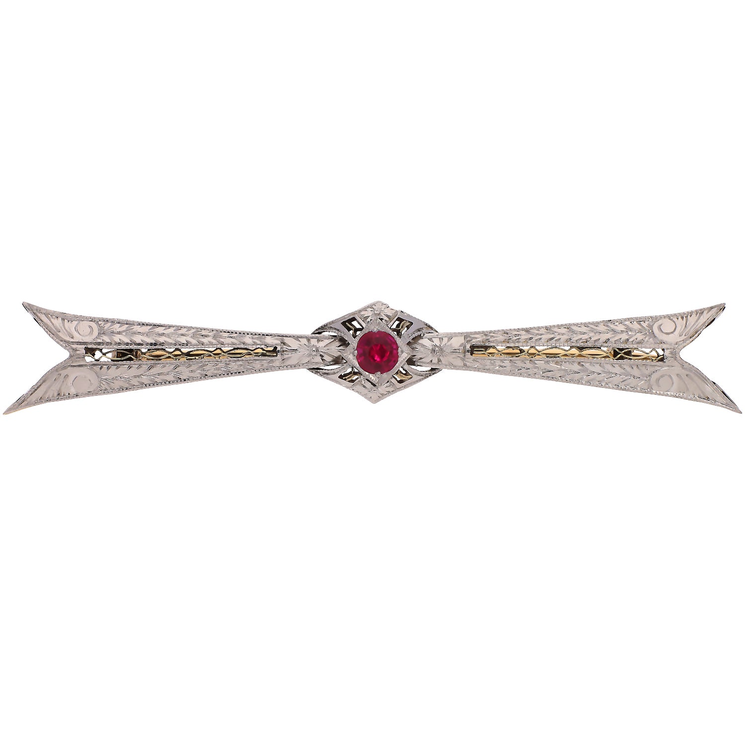Vintage 14K White and Yellow Gold Ruby Pin/Brooch