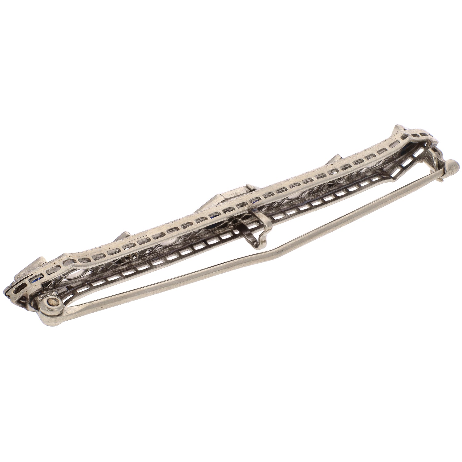 14K White Gold Trillion Cut Sapphire and Diamond Pin