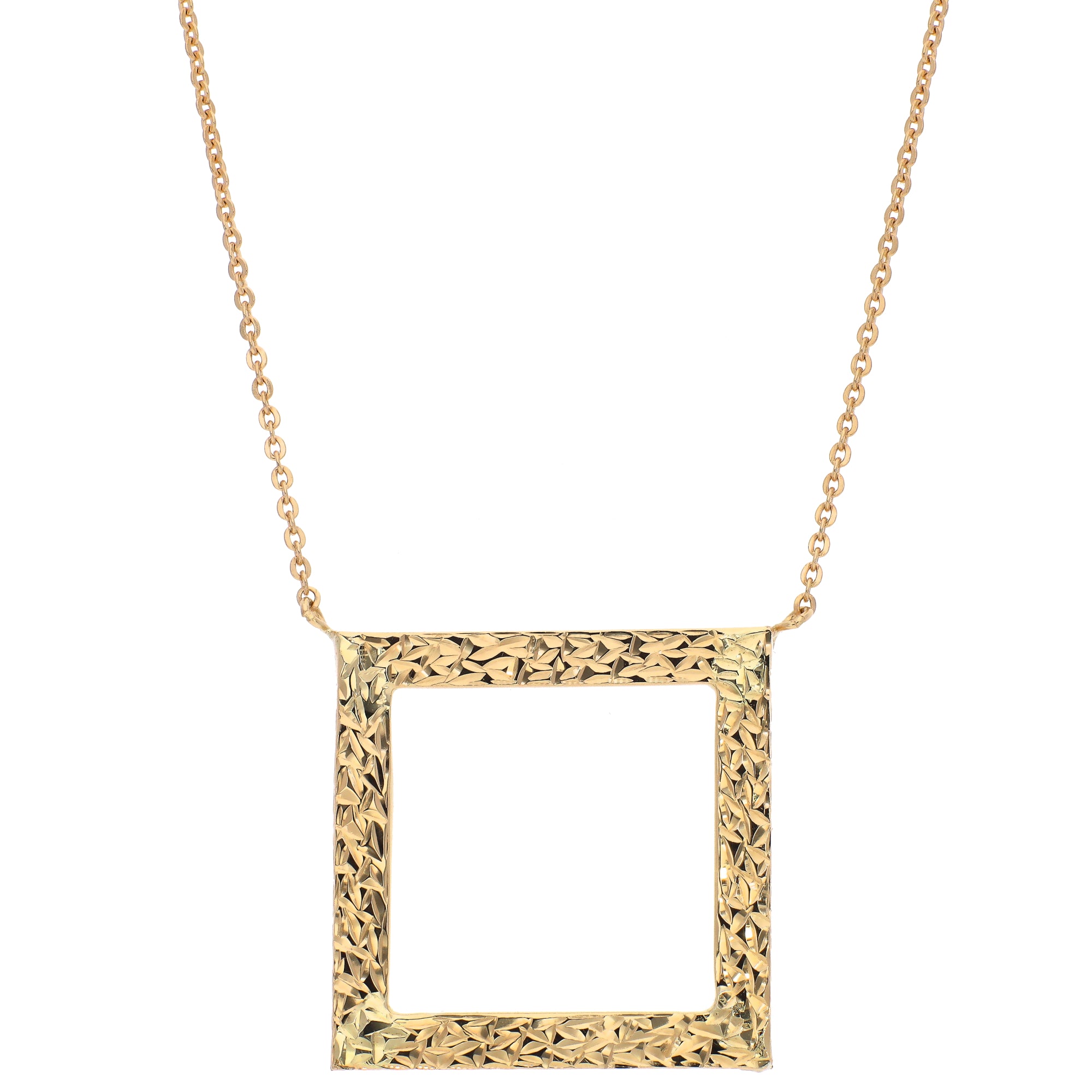 14K Yellow Gold Square Stationary Pendant