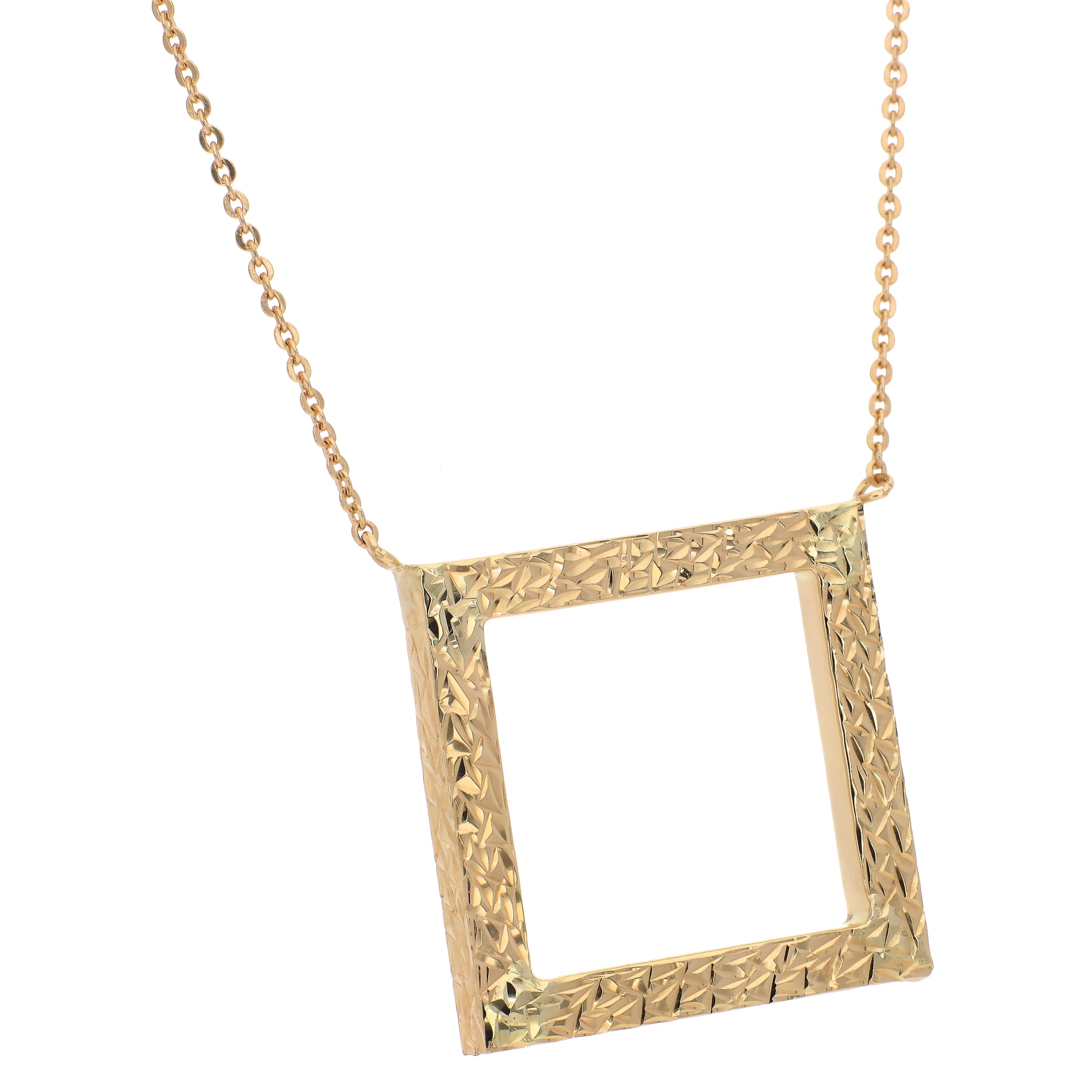 14K Yellow Gold Square Stationary Pendant