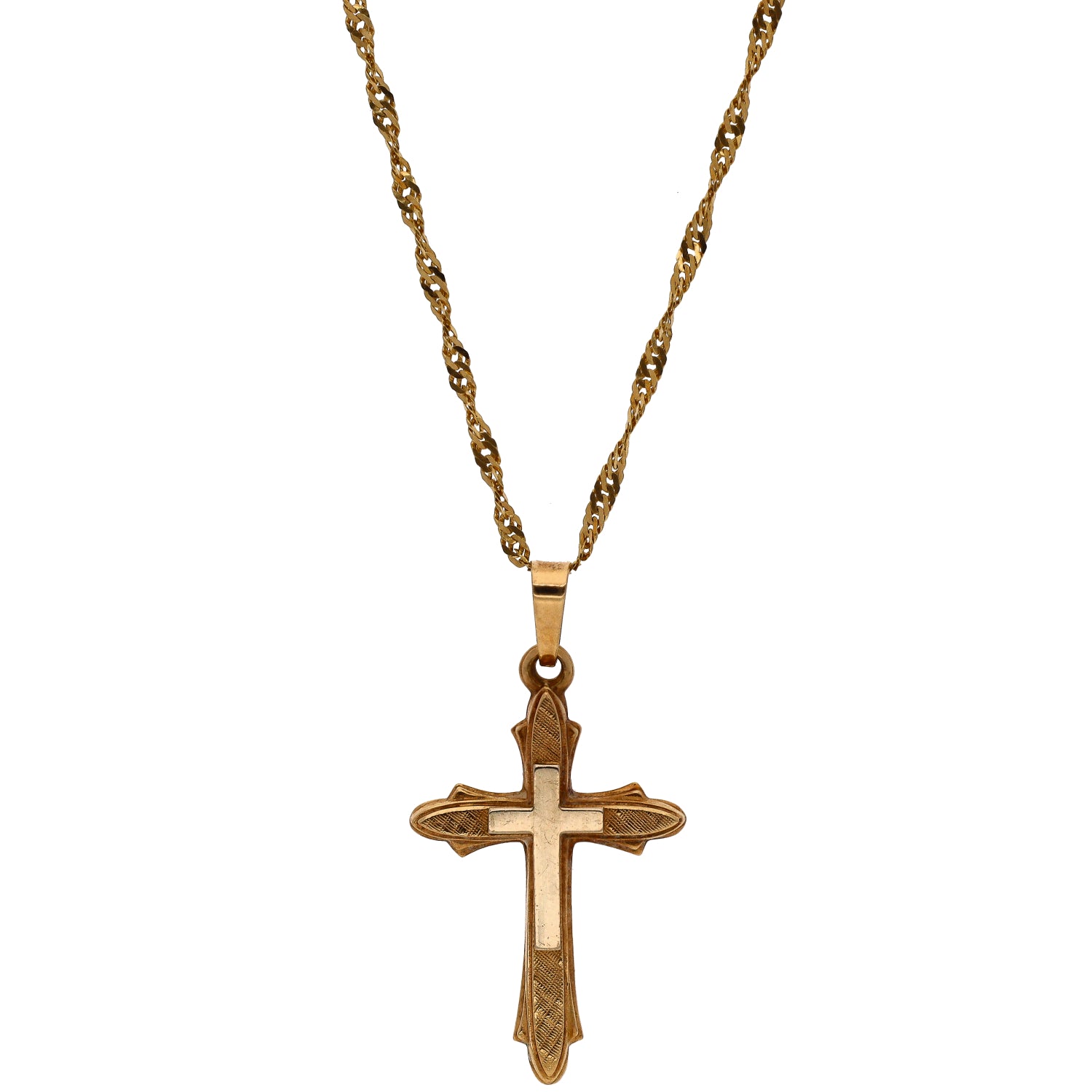 14K Yellow Gold Cross Necklace with 16 Inch Chain