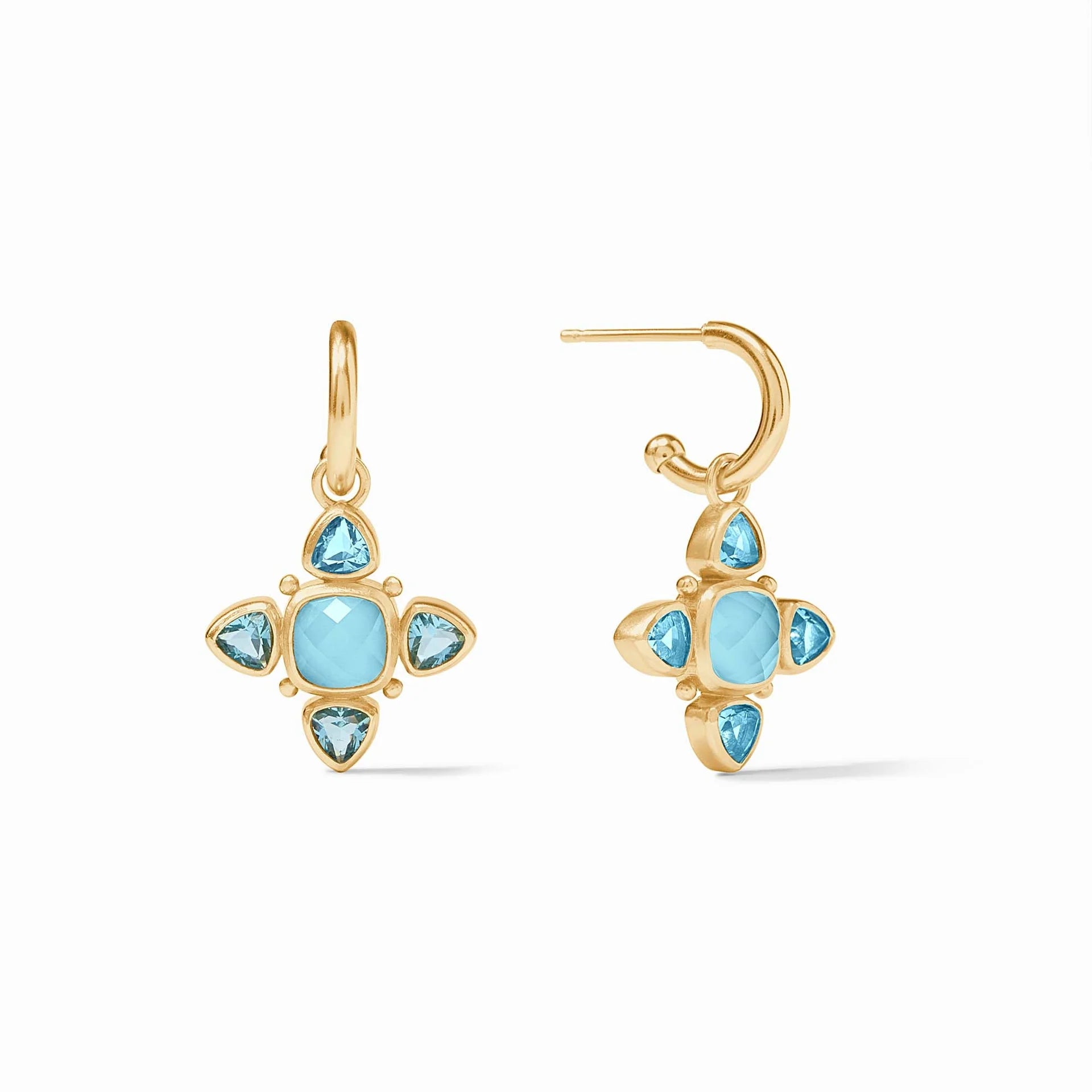 Julie Vos Aquitaine Hoop and Charm 24K Gold Plated with Iridescent Capri Blue Earrings
