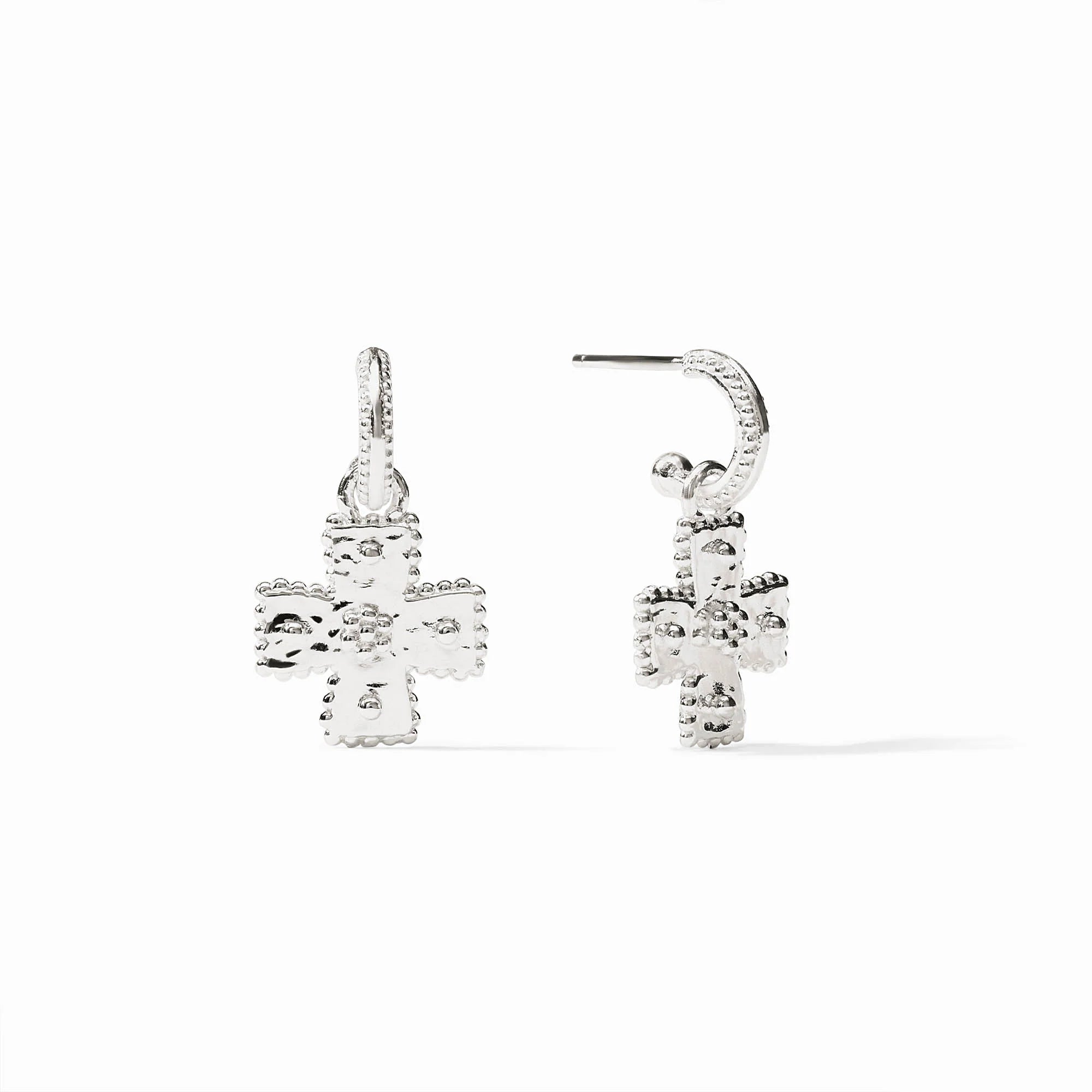 Julie Vos Silver Canterbury Hoop Cross Shaped Drop Earrings