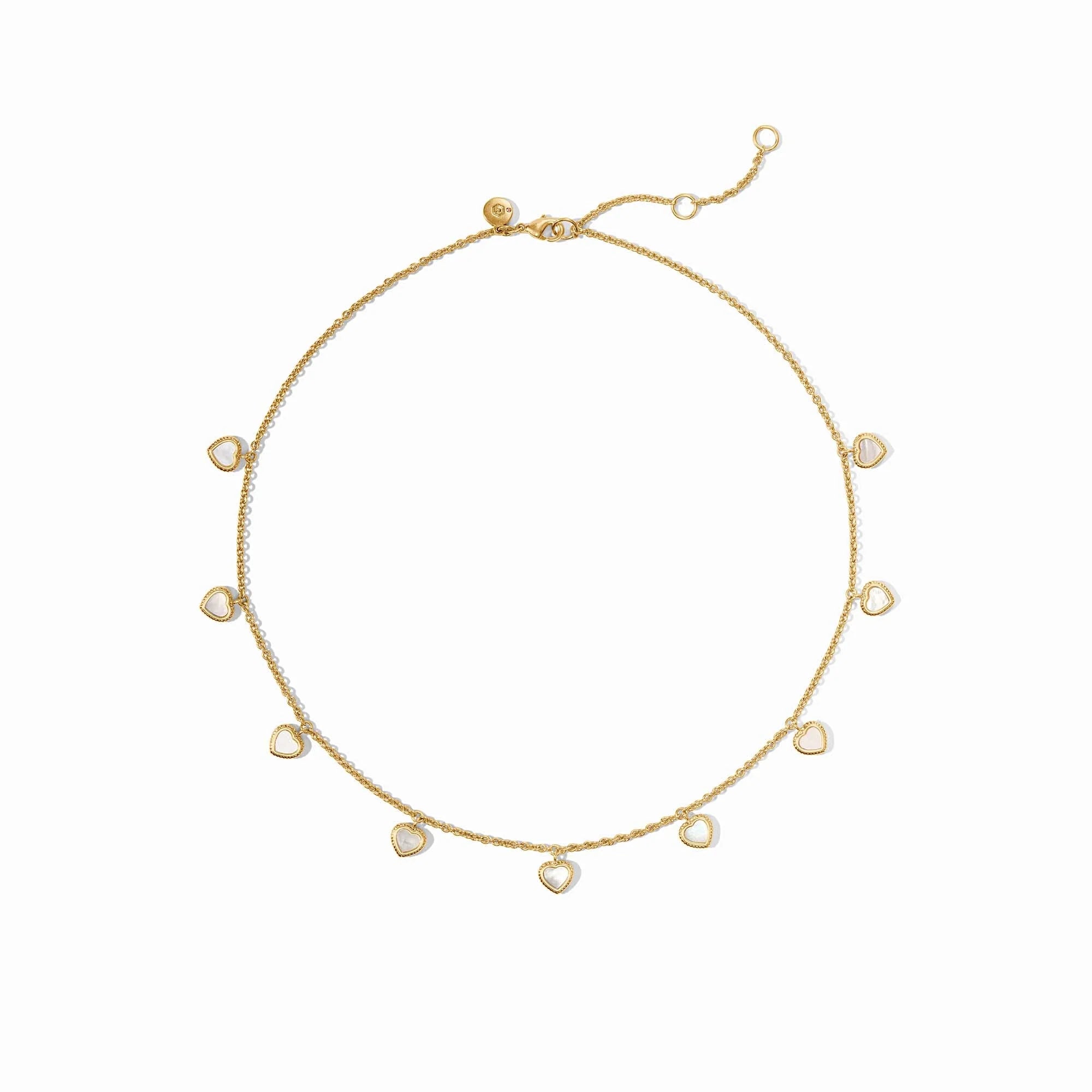 Julie Vos 24K Gold Plated Heart Delicate Charm Mother of Pearl and Cubic Zirconia Necklace