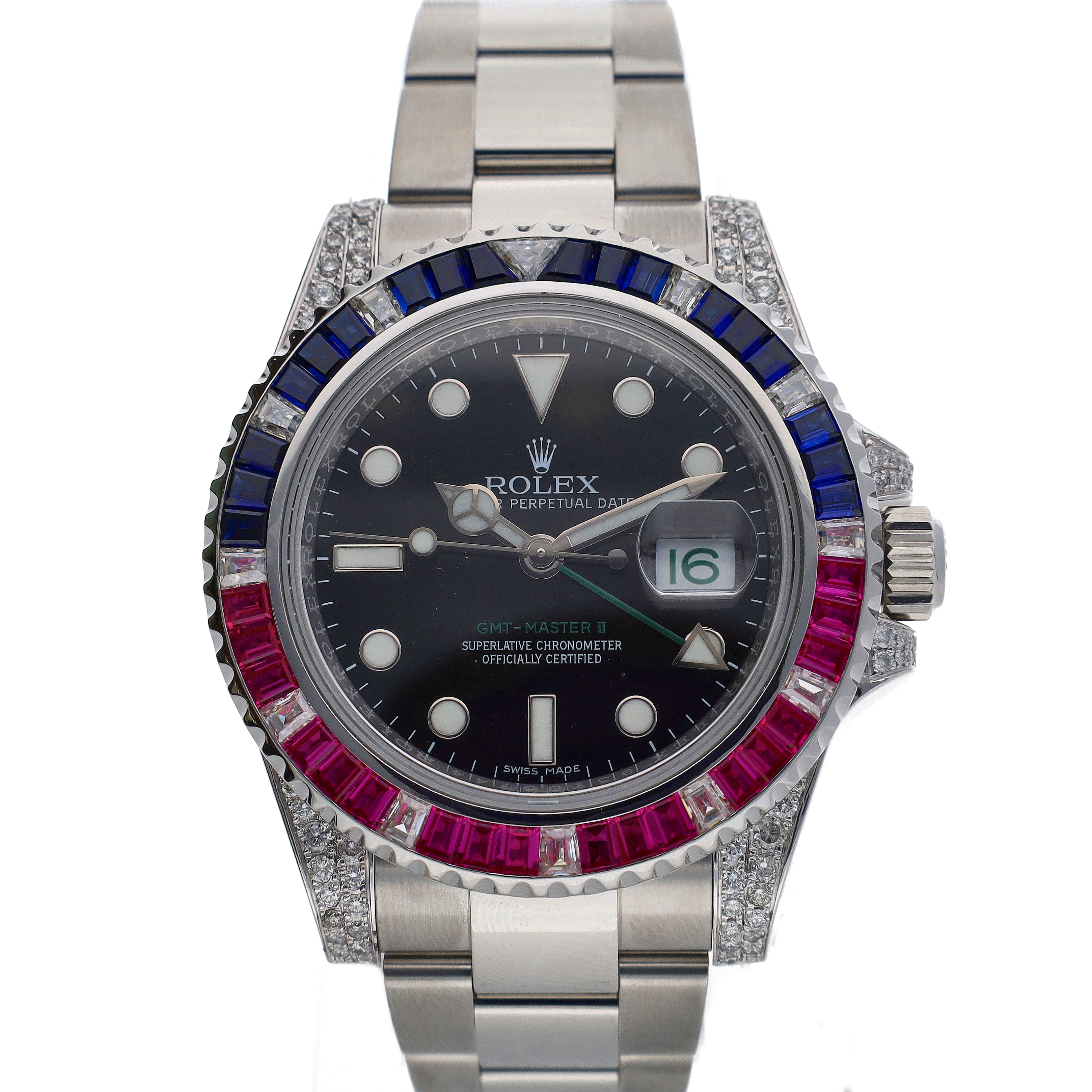 Rolex GMT-Master II 116710LN Black Dial with Ruby Sapphire and Diamond Bezel Stainless Watch