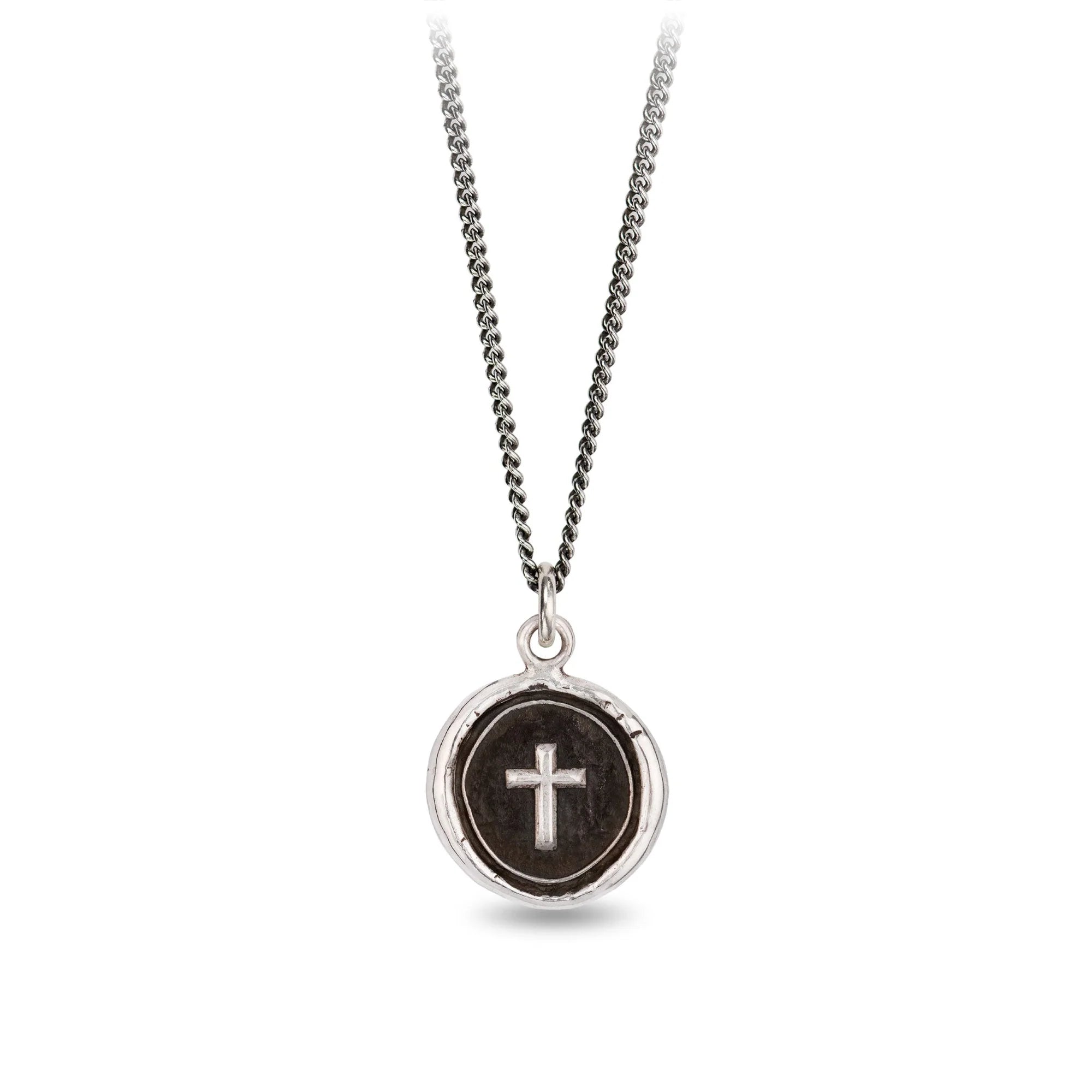 Pyrrha Sterling Silver "Cross" Talisman 18" Fine Curb Chain Necklace