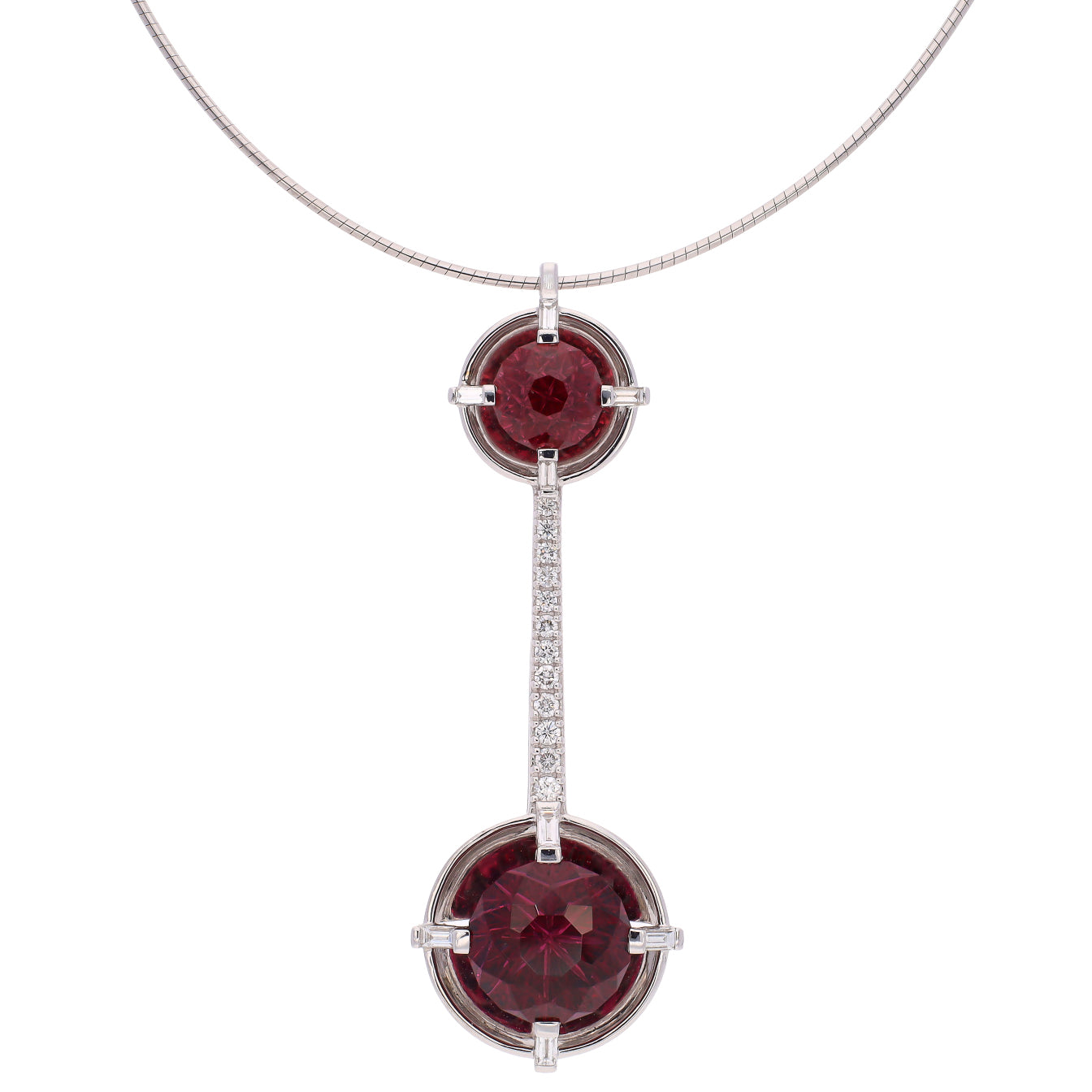 14K White Gold John Dyer Rhodolite Garnet and Diamond Custom Design Pendant Necklace