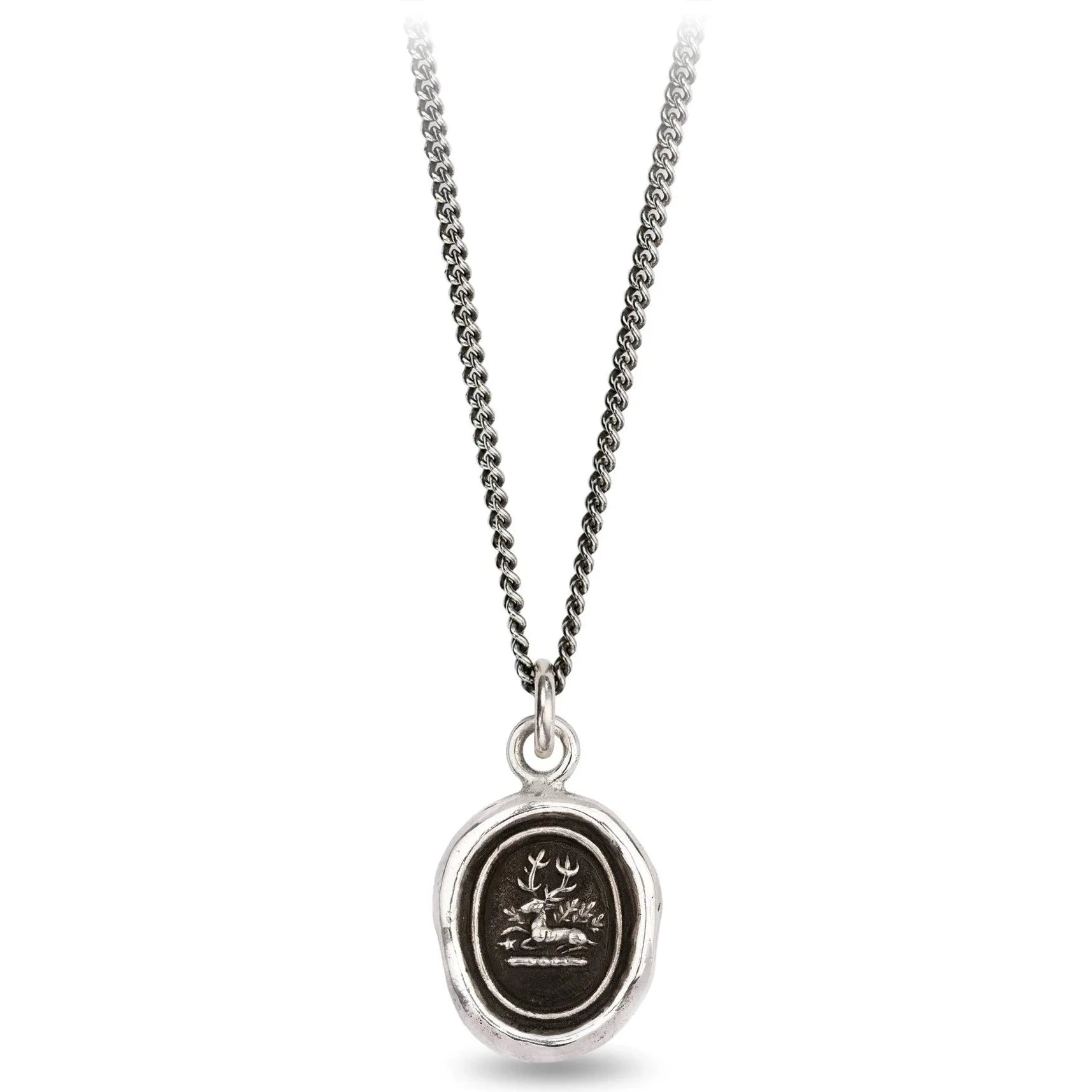 Pyrrha Sterling Silver "Grounding" Talisman Pendant on 18" Oxidized Fine Curb Chain Necklace
