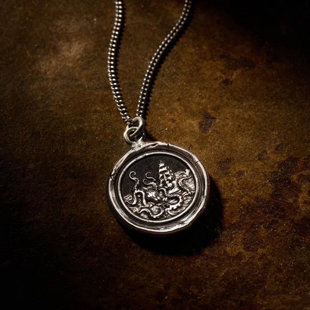 Pyrrha Sterling Silver "Kraken" Talisman 22" Medium Curb Chain Necklace
