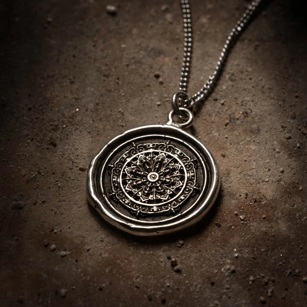 Pyrrha Sterling Silver "Mandala" Talisman 18" Fine Curb Chain Necklace