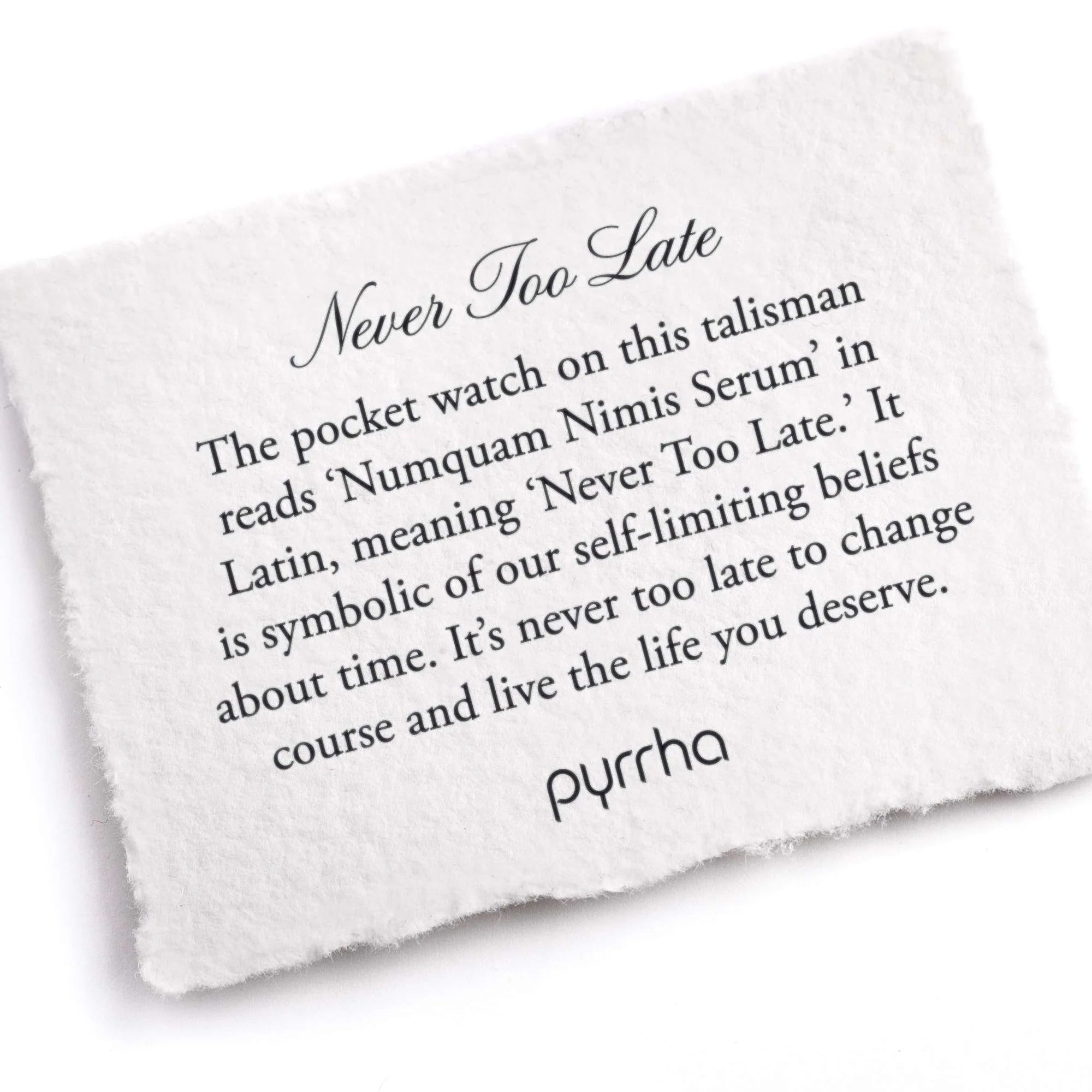 Pyrrha Sterling Silver "Never Too Late" Talisman Pendant on 18" Oxidized Cable Chain Necklace