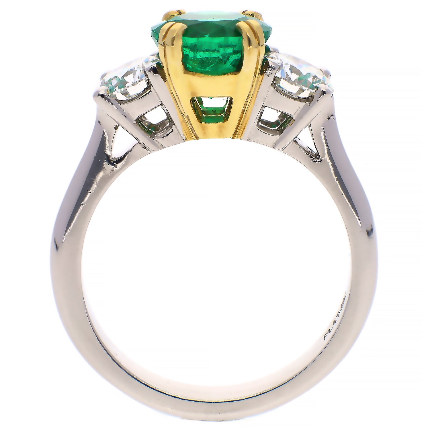18K Yellow Gold and Platinum Emerald and Diamond Ring