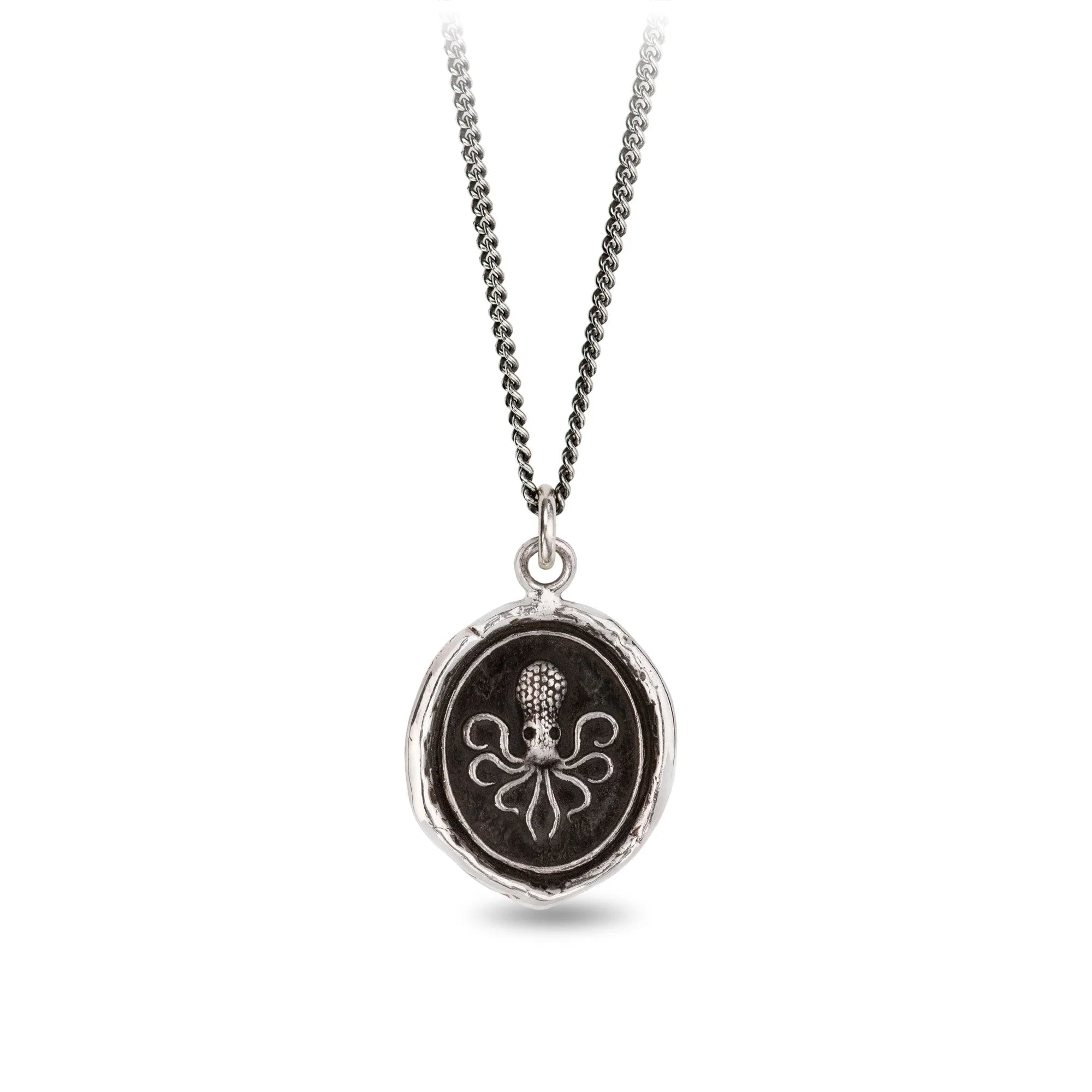 Pyrrha Sterling Silver "Octopus" Talisman 18 Inch Fine Curb Chain Necklace