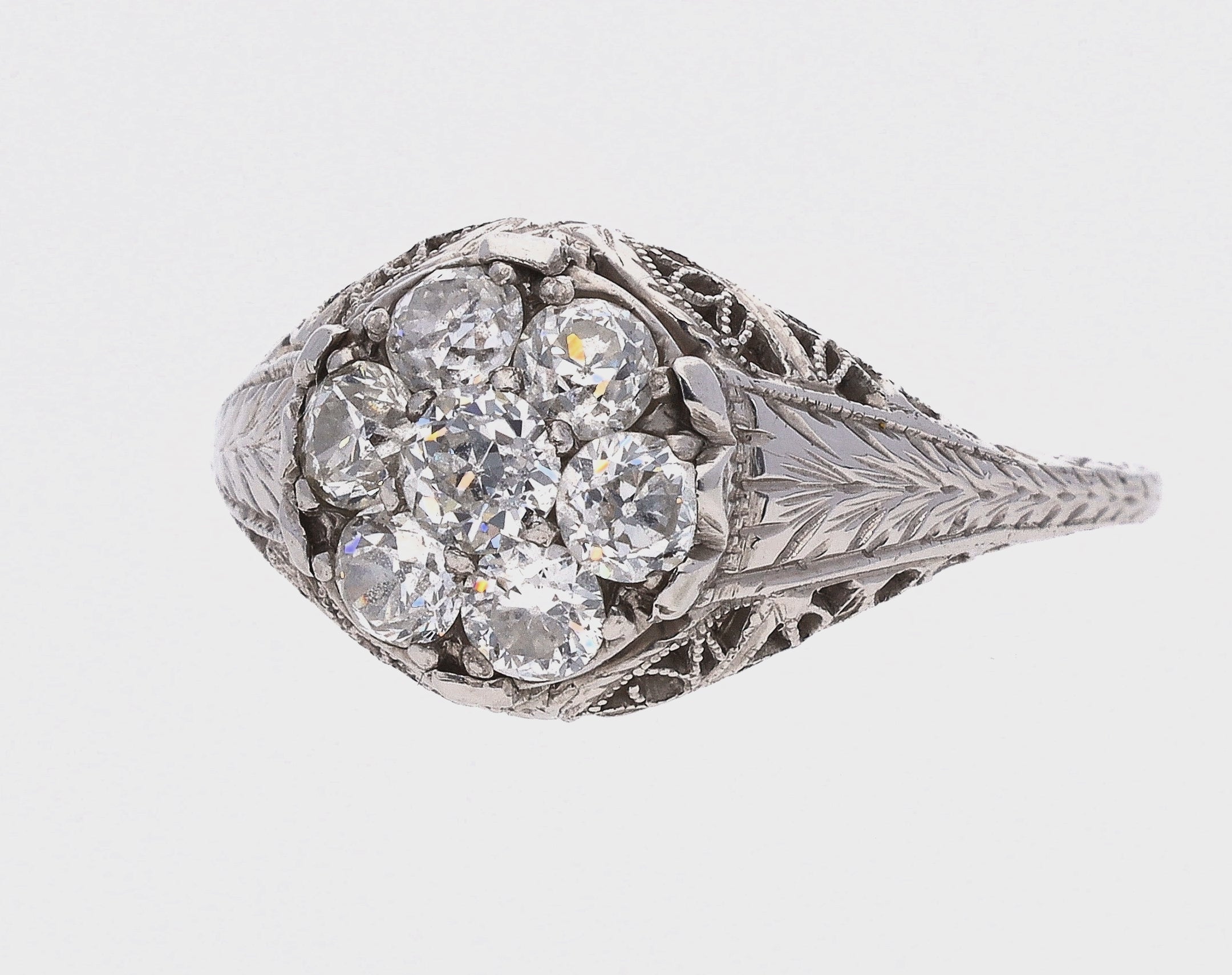 Vintage 18K White Gold Seven Diamond Cluster Fashion/Engagement Ring
