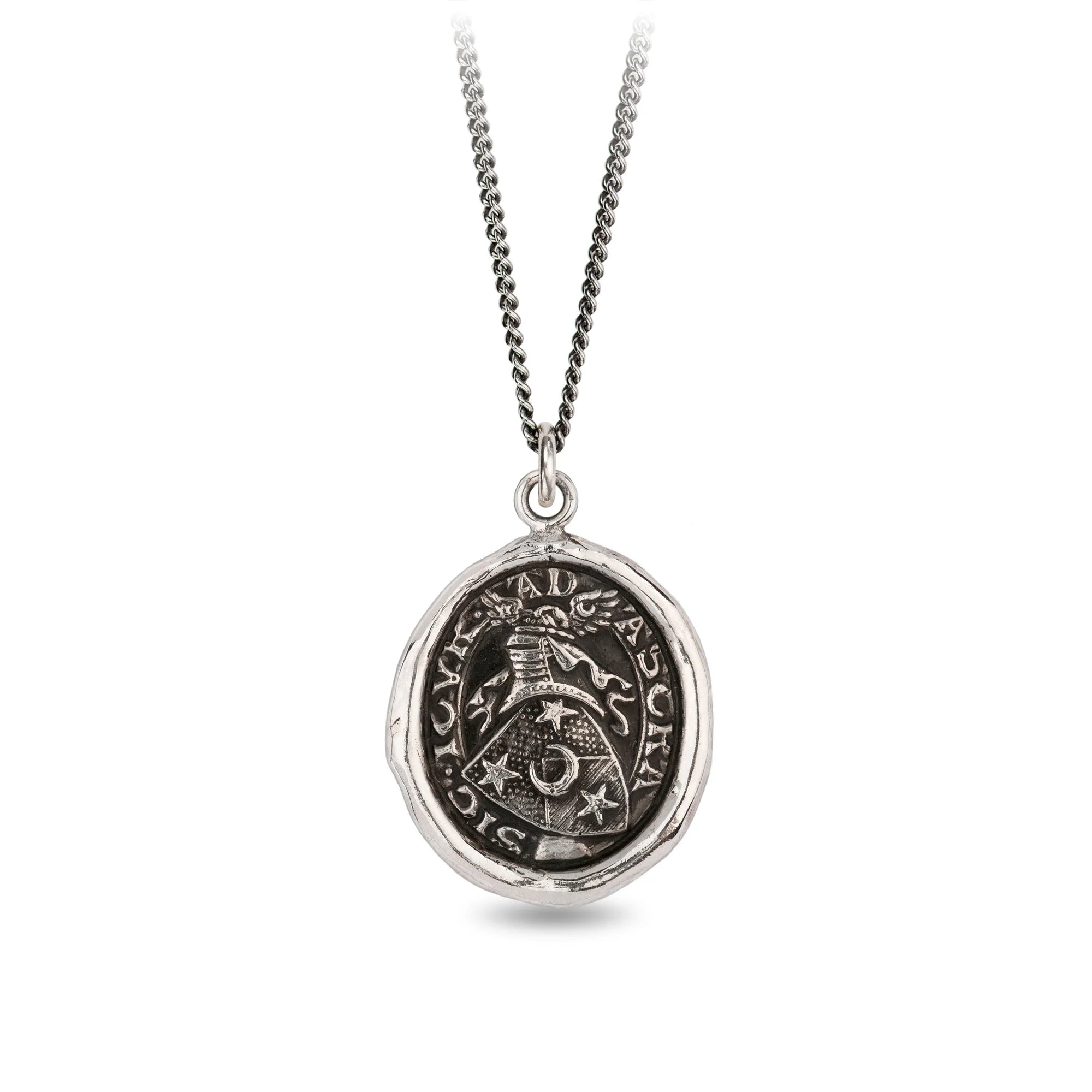 Pyrrha Sterling Silver "Stay True" Talisman 16" Oxidized Fine Curb Chain Necklace