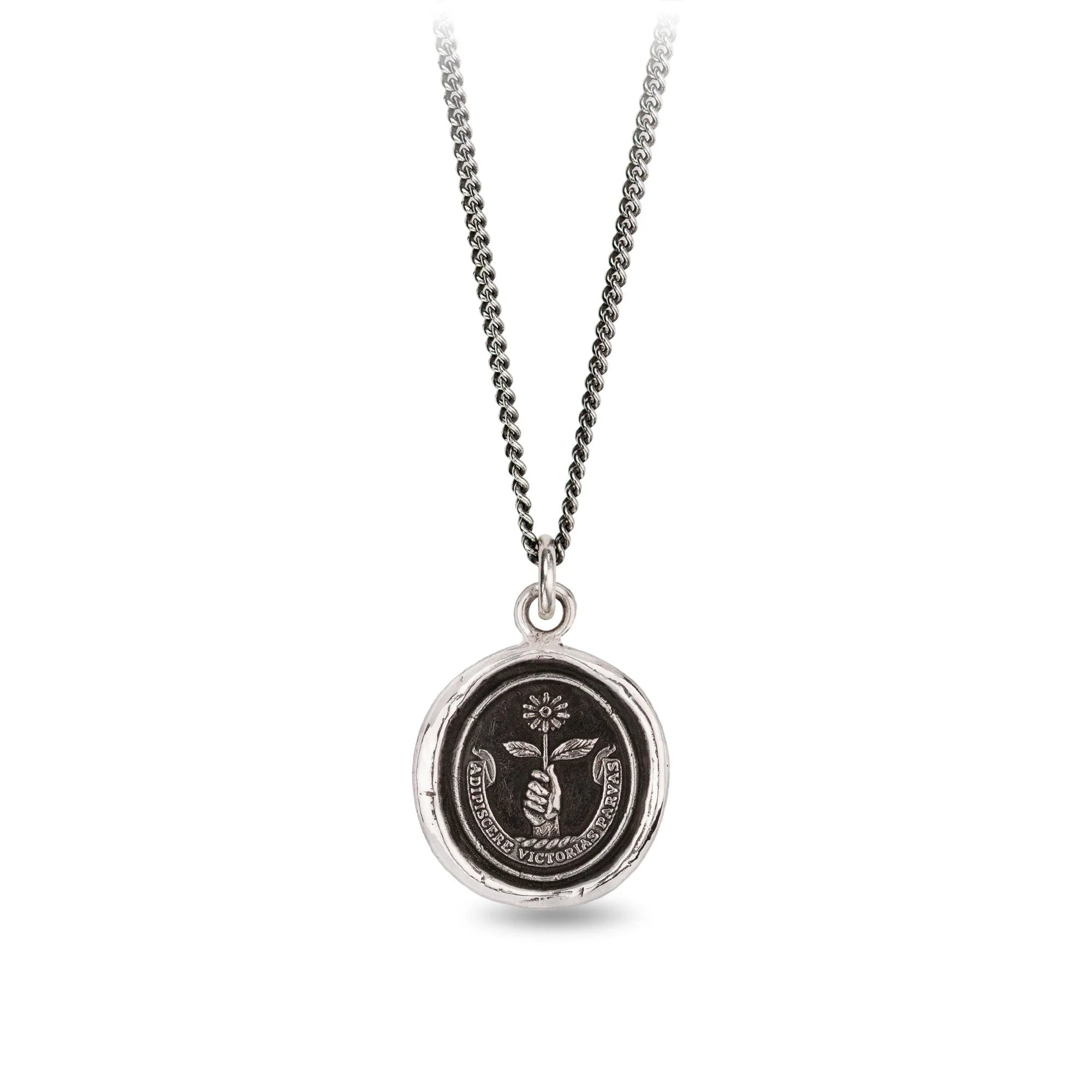 Pyrrha Sterling Silver "Tiny Victories" Talisman 20" Oxidized Fine Curb Chain Necklace