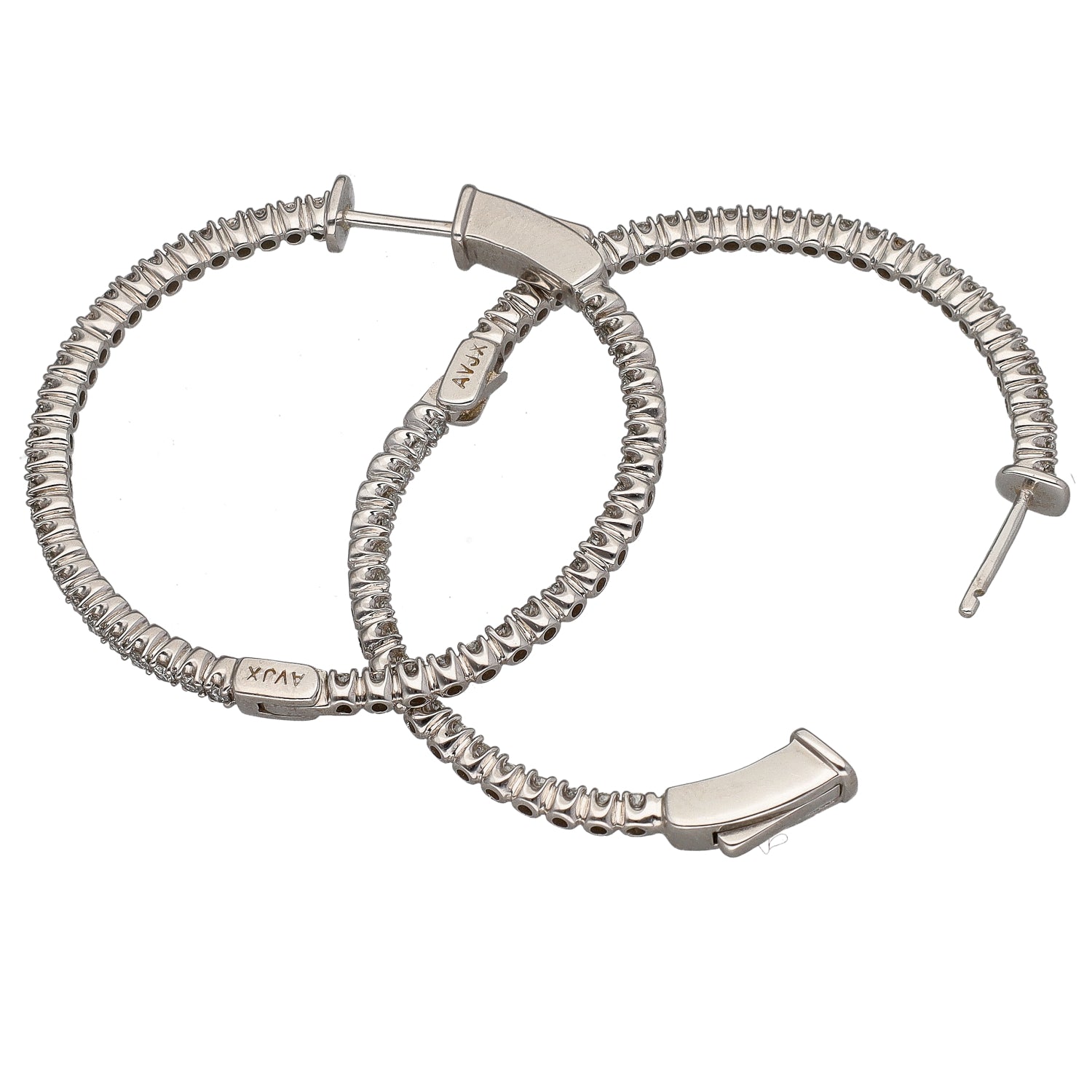 14K White Gold Diamond Inside & Out Hoop Earrings