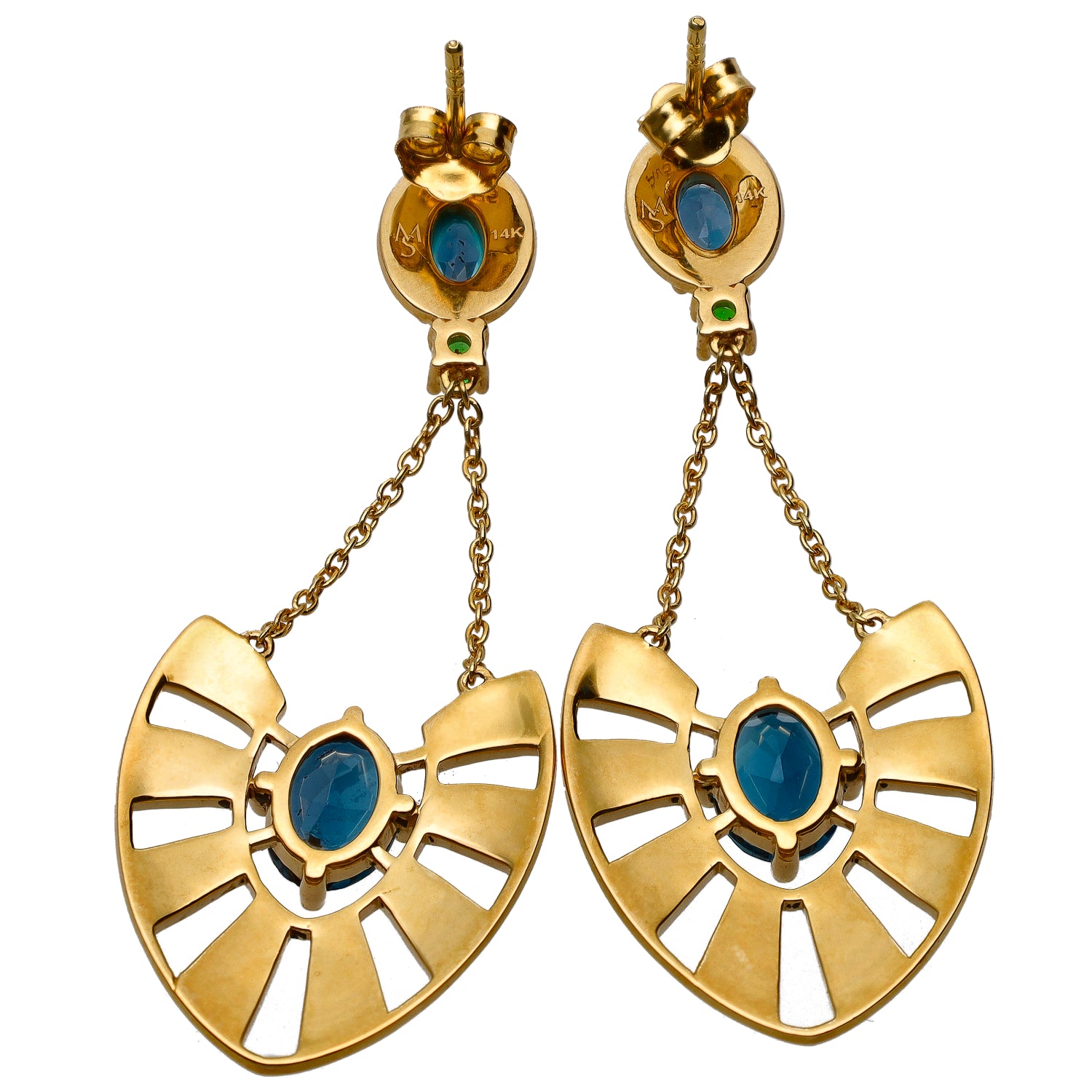 Martha Seely Designs Sterling Silver Gold Plated Hand Painted Enamel & London Blue Topaz Dangle Earrings