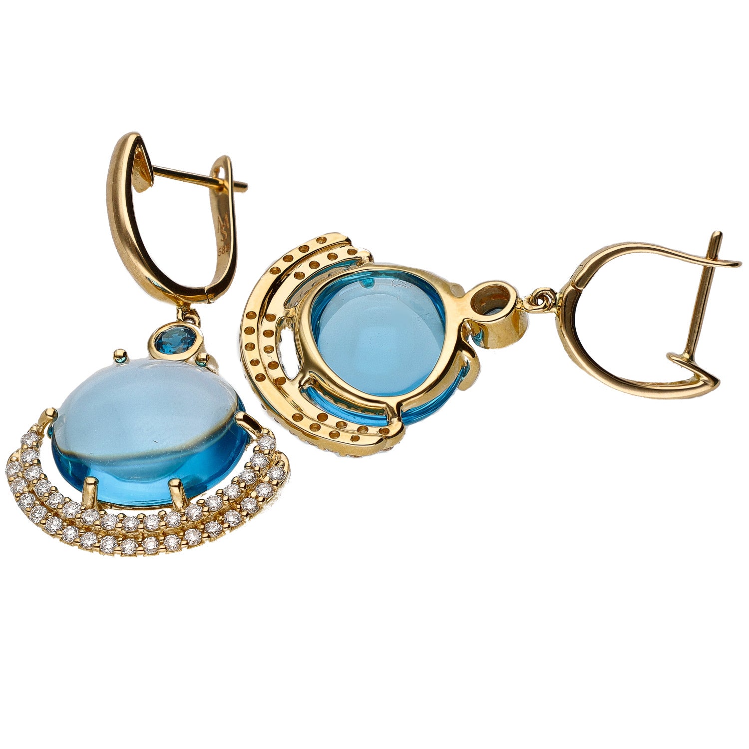 Martha Seely Designs 14K Yellow Gold Blue Hour-Eclipse Blue Topaz & Diamond Dangle Earrings